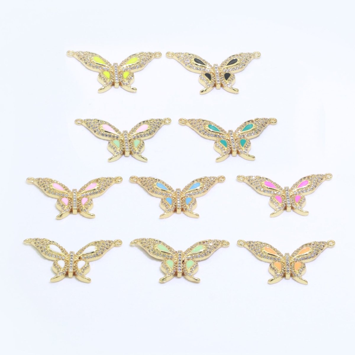 14K Gold Filled Mariposa Butterfly Charm Connector Enamel Butterfly Charm Cubic Zirconia Pendant for Necklace Component Link Connector F-892~F-901