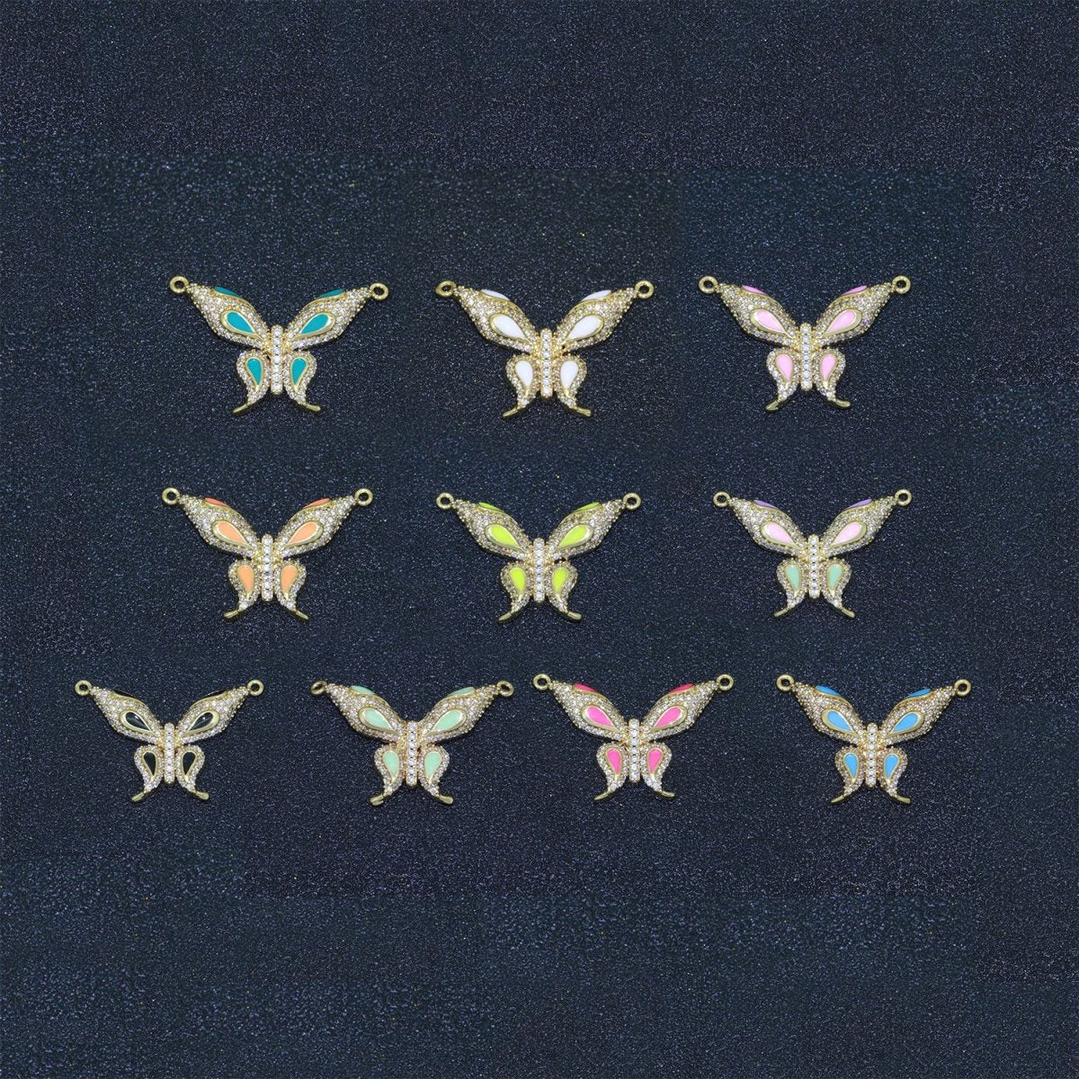 14K Gold Filled Mariposa Butterfly Charm Connector Enamel Butterfly Charm Cubic Zirconia Pendant for Necklace Component Link Connector F-892~F-901