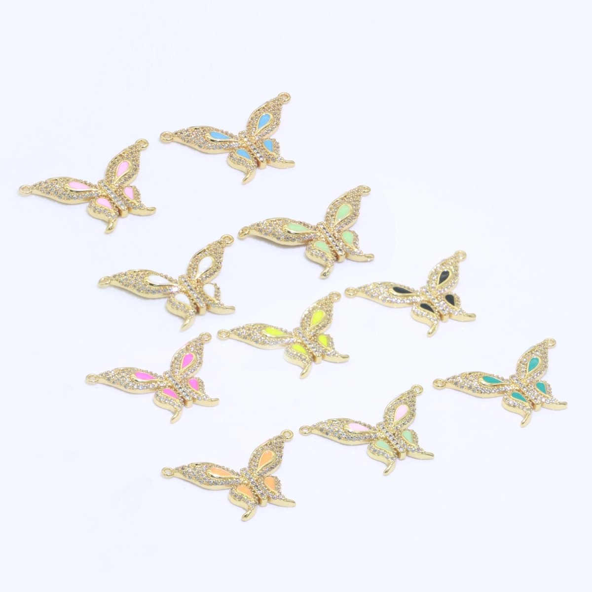 14K Gold Filled Mariposa Butterfly Charm Connector Enamel Butterfly Charm Cubic Zirconia Pendant for Necklace Component Link Connector F-892~F-901