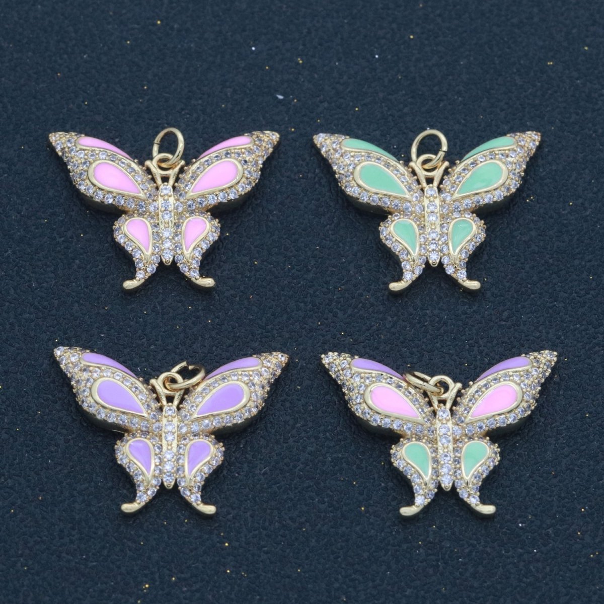 14K Gold Filled Mariposa Butterfly Charm Enamel Butterfly Pendant Cubic Zirconia Pendant for Necklace Component Monarch Insect Inspired M-613 - M-616