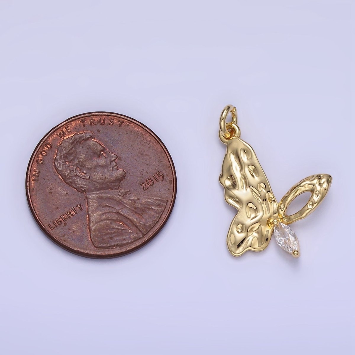 14K Gold Filled Marquise Hammered Open Butterfly Charm | W650 - DLUXCA