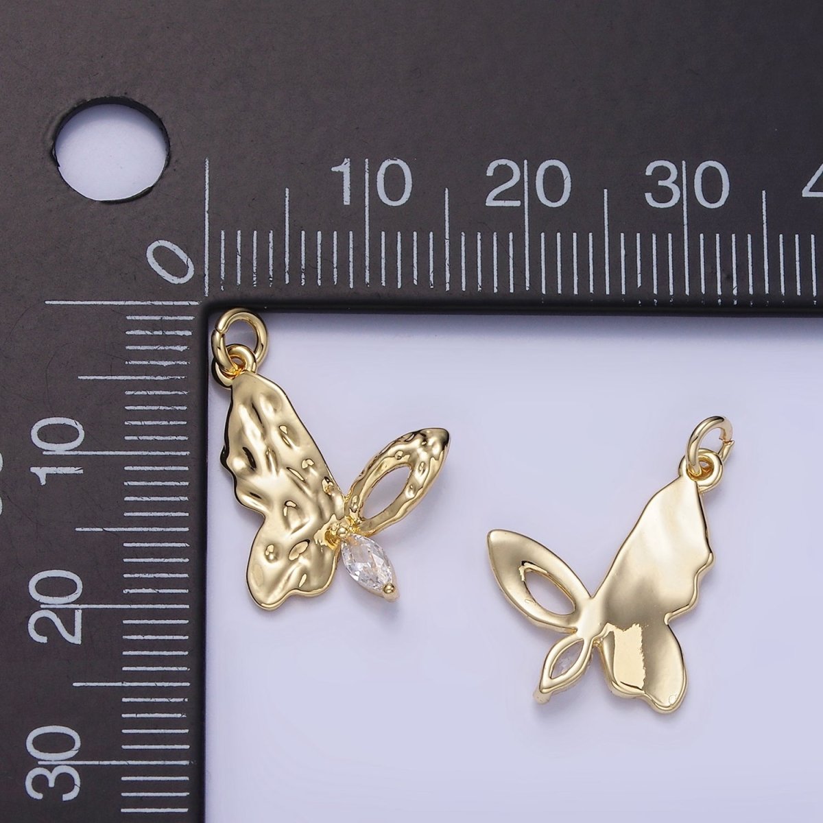 14K Gold Filled Marquise Hammered Open Butterfly Charm | W650 - DLUXCA
