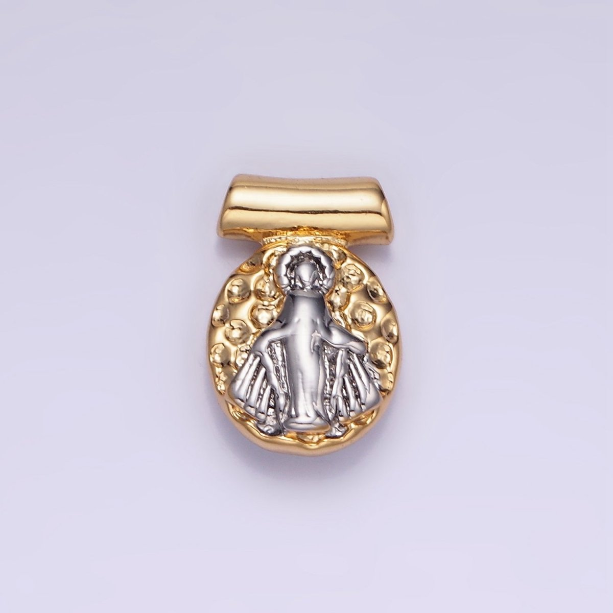 14K Gold Filled Mary Dotted Mixed Metal Bar Pendant | AA1154 - DLUXCA