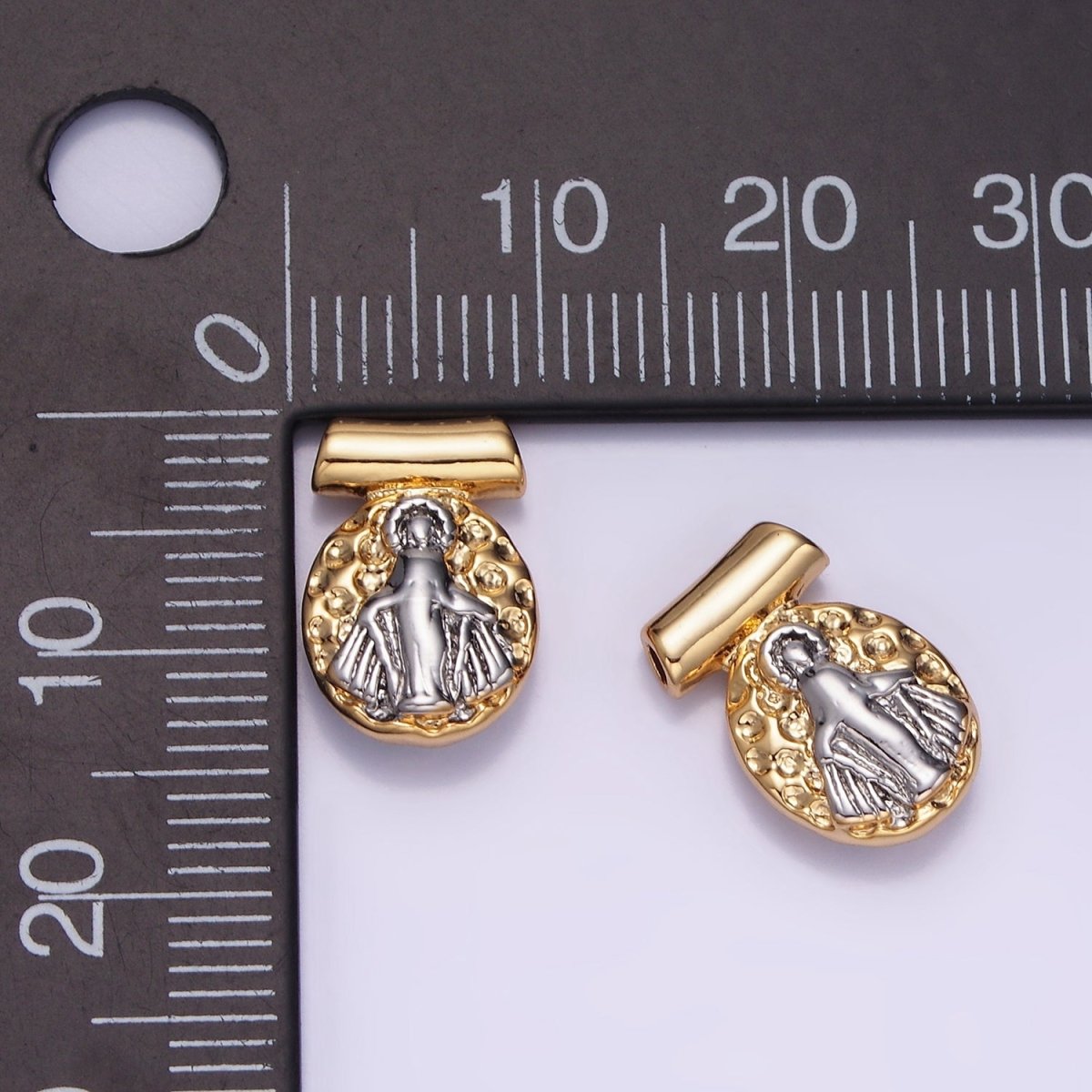 14K Gold Filled Mary Dotted Mixed Metal Bar Pendant | AA1154 - DLUXCA