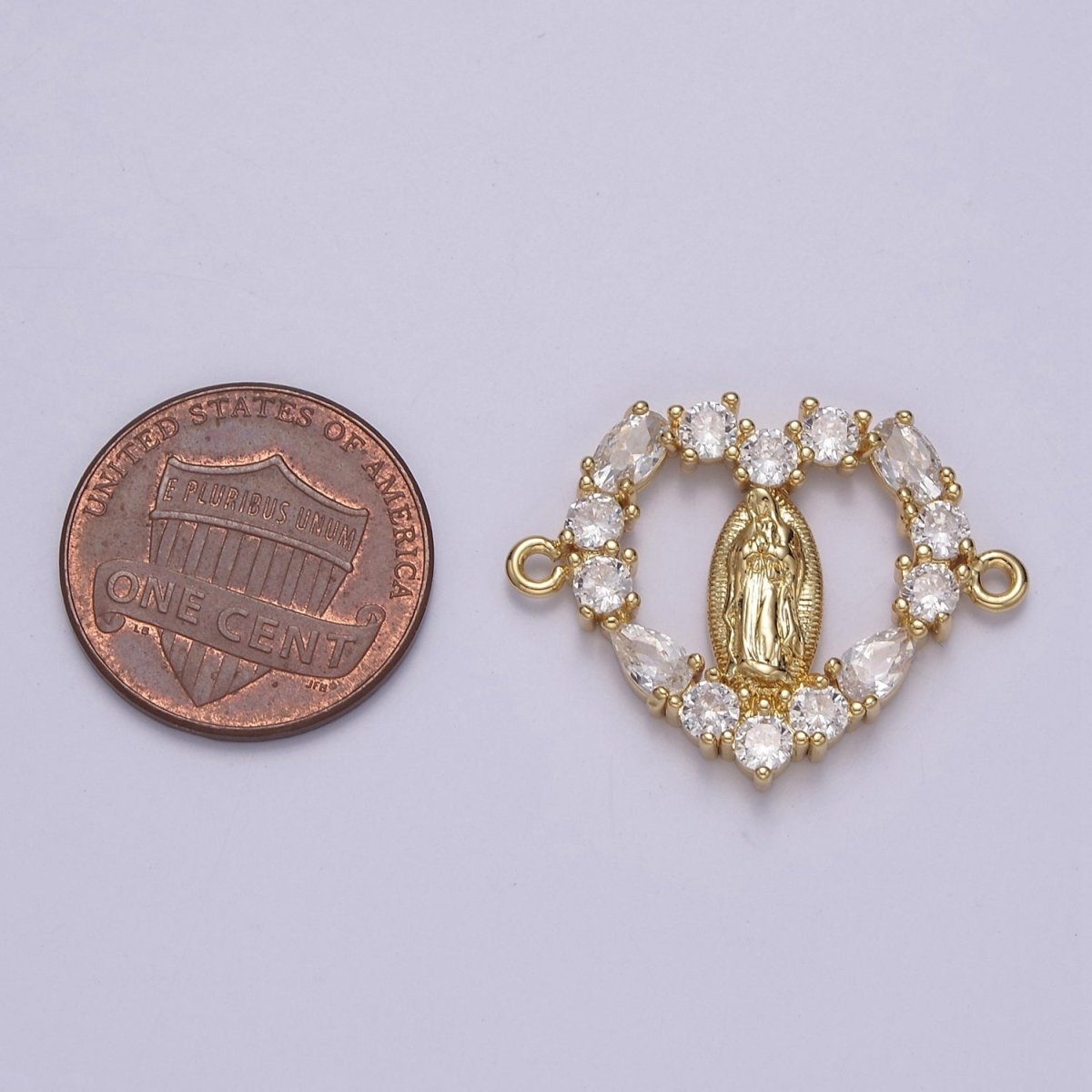 14K Gold Filled Mary Lady Guadalupe Open Heart CZ Connector | G-909 - DLUXCA