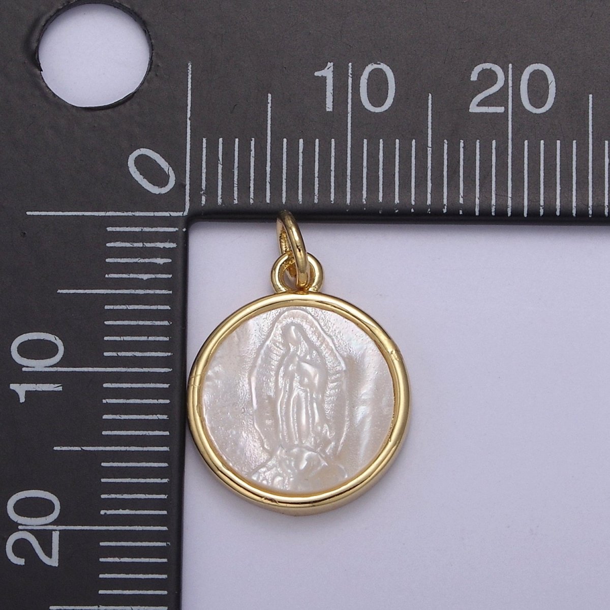 14K Gold Filled Mary Lady Guadalupe Shell Pearl Round Charm in Gold & Silver N-860 N-861