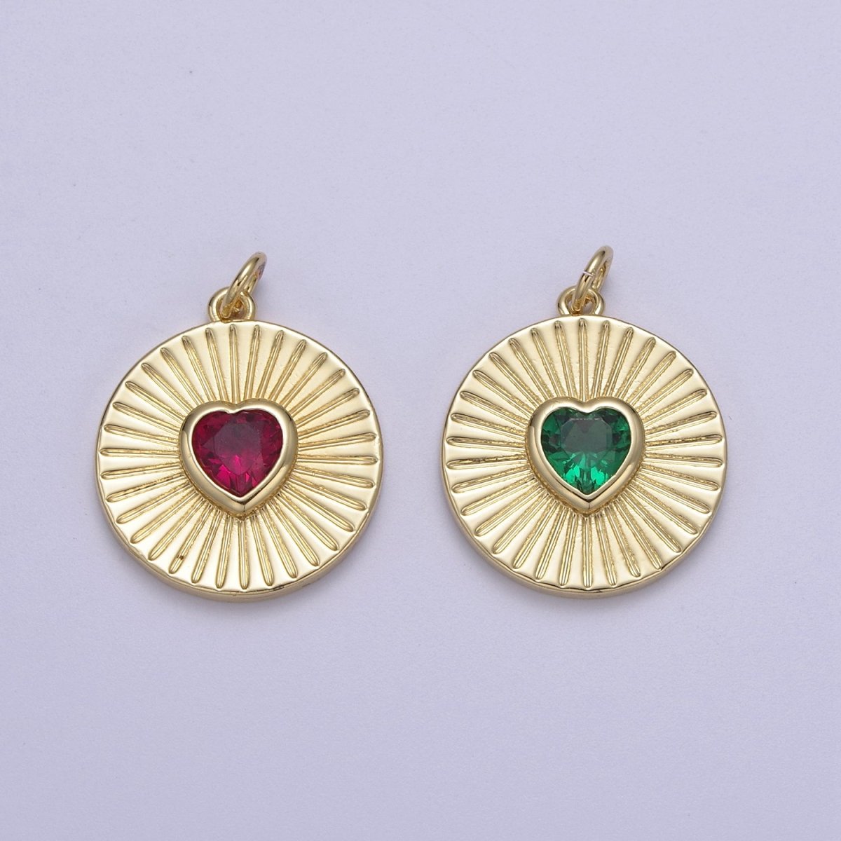 14K Gold Filled Medallion Charm Cubic Zirconia Micro Pave Heart Pendant For Minimalist Jewelry N-631