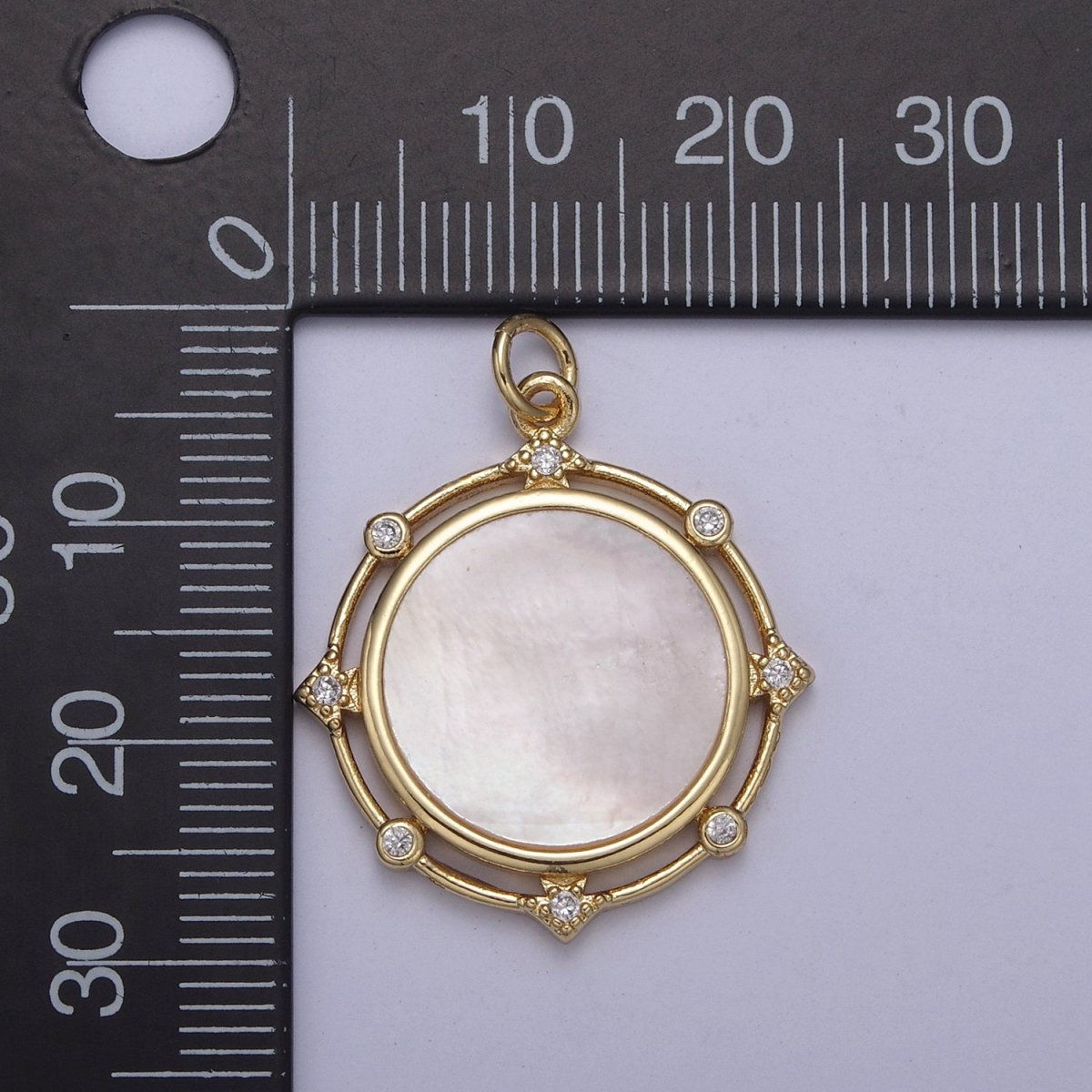 14K Gold Filled Micro CZ Pave Coin Charm with Shell Pearl Medallion Pendant for Necklace N-344 - DLUXCA