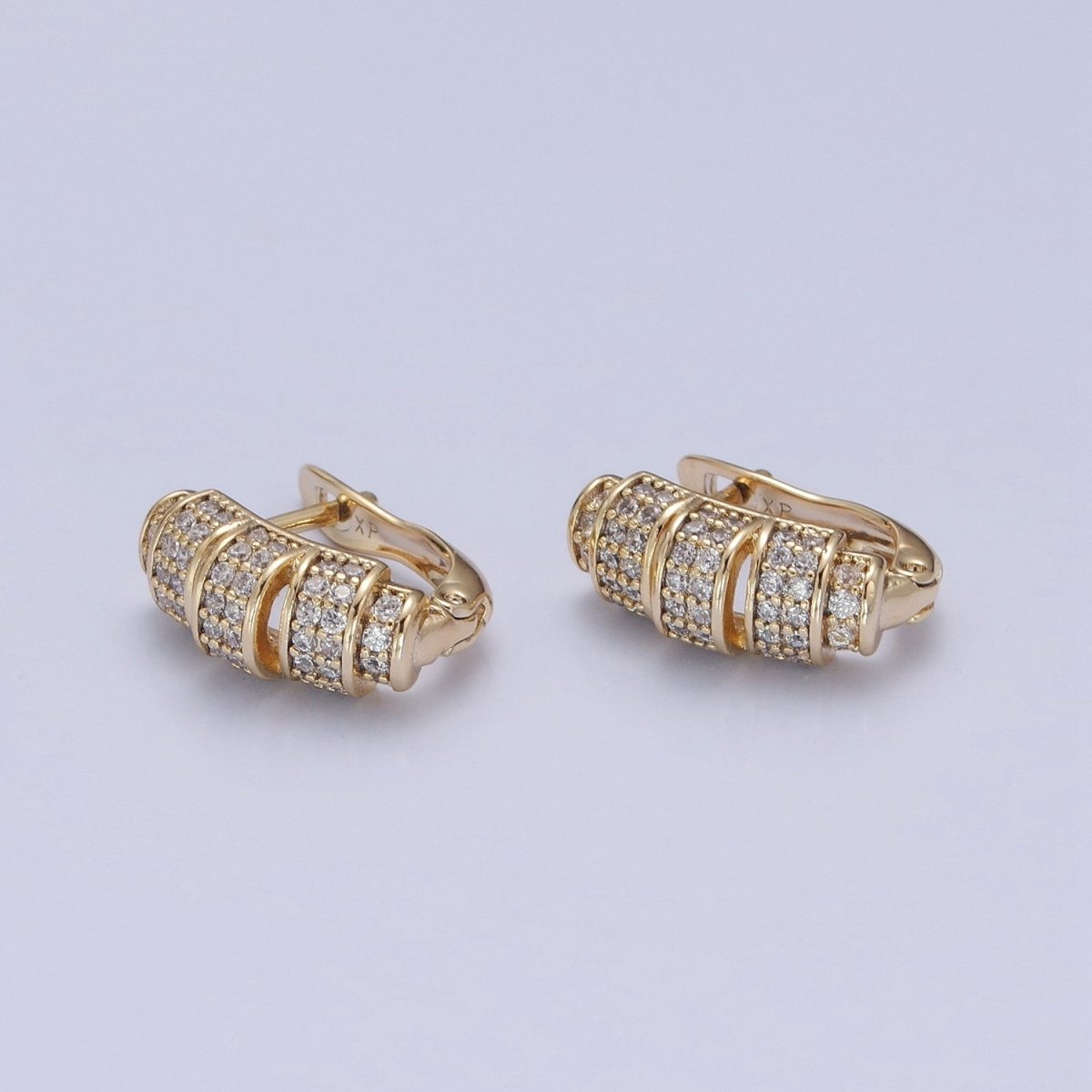 14K Gold Filled Micro Pave Clear Cubic Zirconia Band English Lock Earrings P-379 - DLUXCA