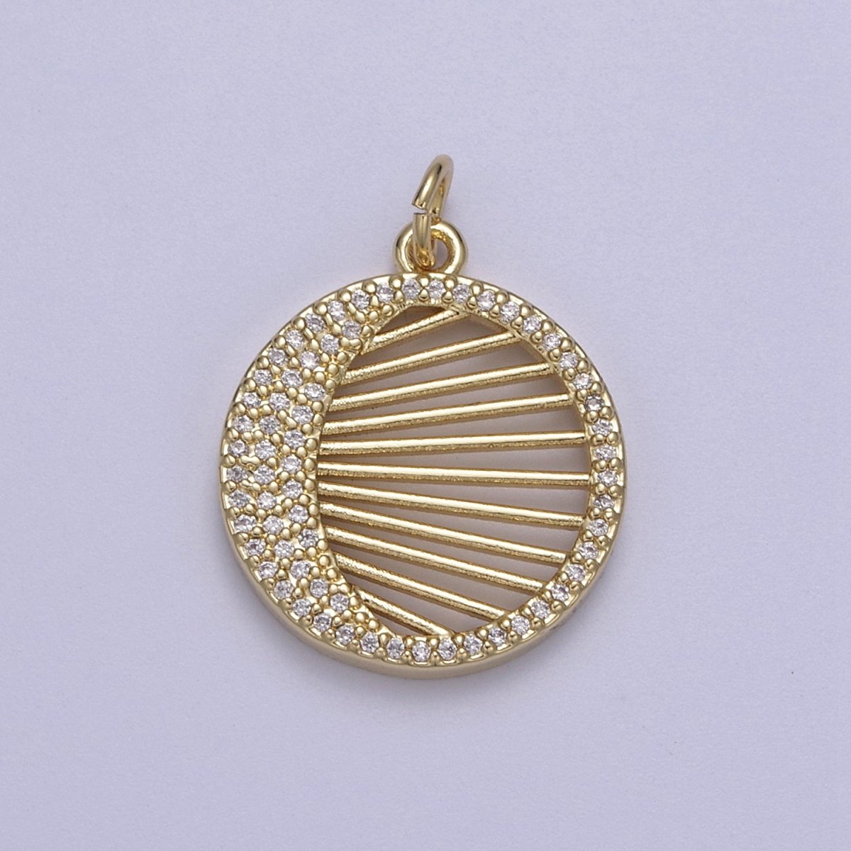 14K Gold Filled Micro Pave Crescent Moon Charm Round Coin Disc Pendant for Statement Necklace N-666 - DLUXCA