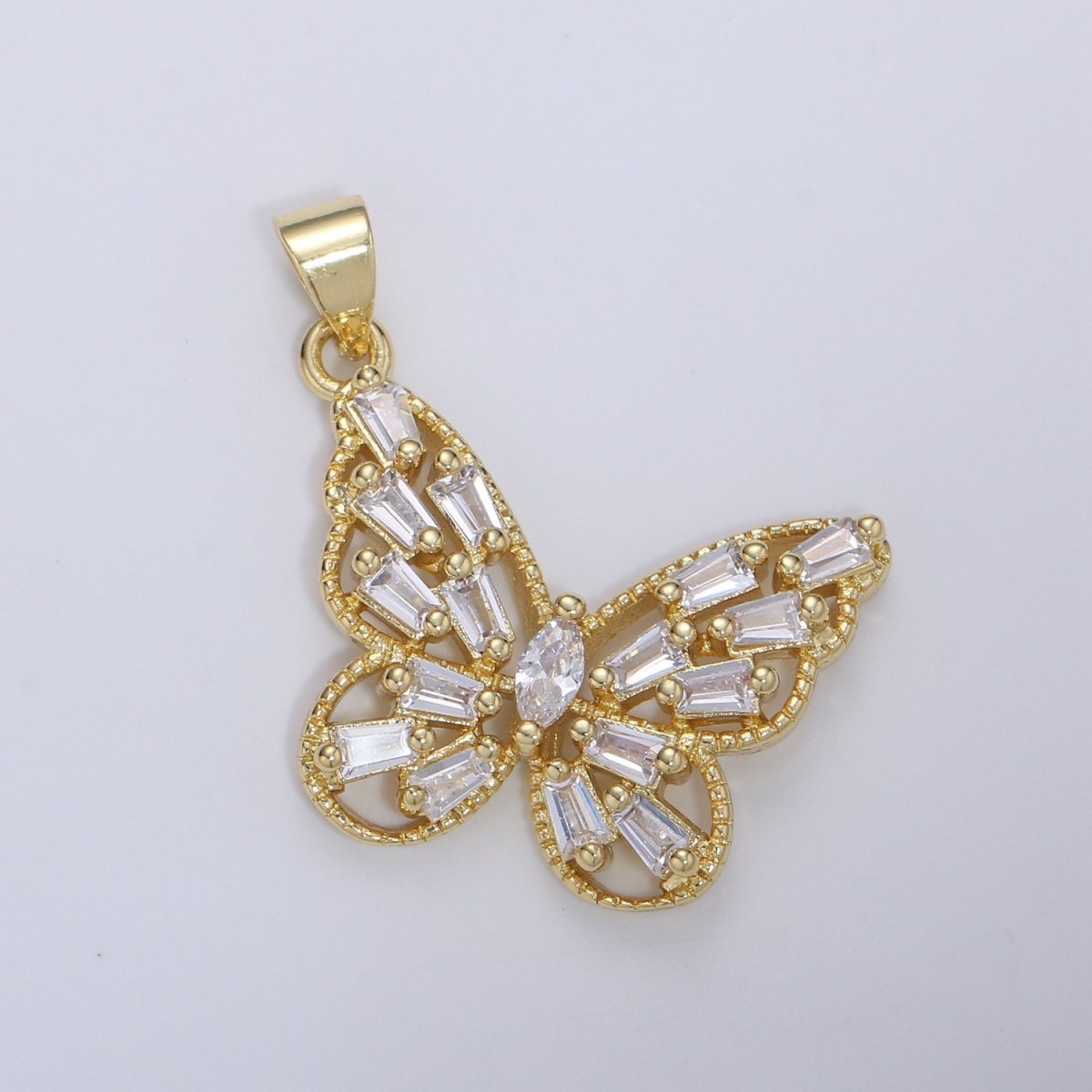 14k Gold Filled Micro Pave CZ Butterfly Pendant Charm, Micro Pave CZ Butterfly Pendant Charm, Gold Filled Pendant, Baguette CZ Pendant I-672 I-673 I-796