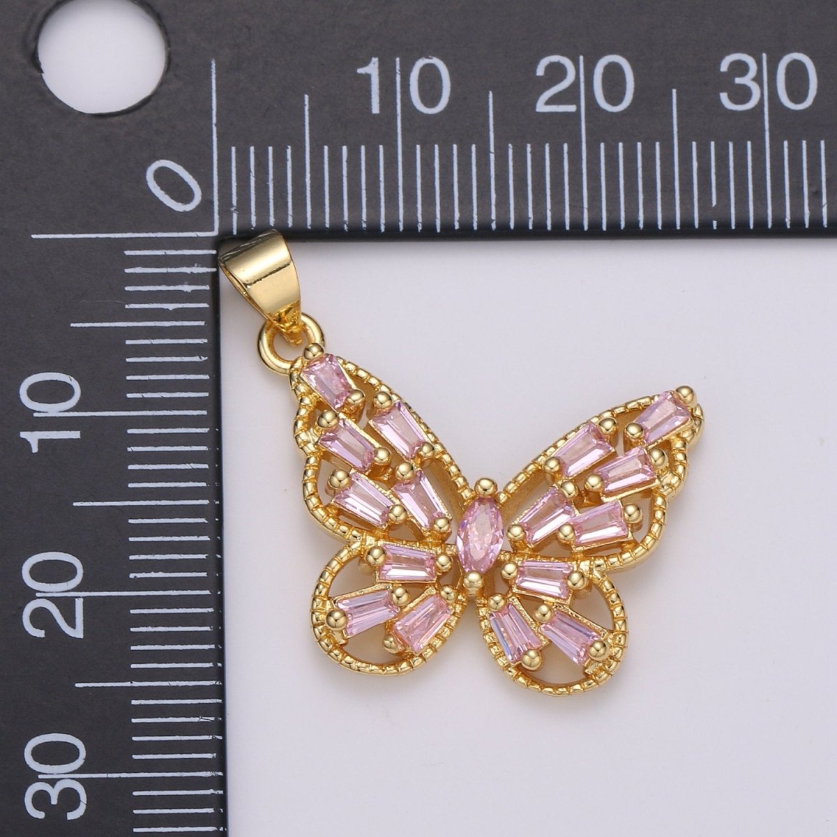 14k Gold Filled Micro Pave CZ Butterfly Pendant Charm, Micro Pave CZ Butterfly Pendant Charm, Gold Filled Pendant, Baguette CZ Pendant I-672 I-673 I-796