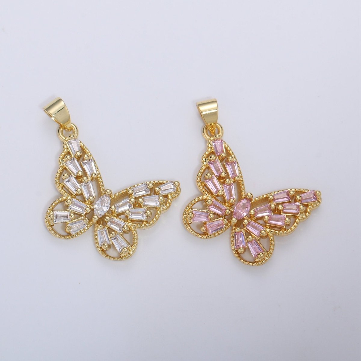 14k Gold Filled Micro Pave CZ Butterfly Pendant Charm, Micro Pave CZ Butterfly Pendant Charm, Gold Filled Pendant, Baguette CZ Pendant I-672 I-673 I-796
