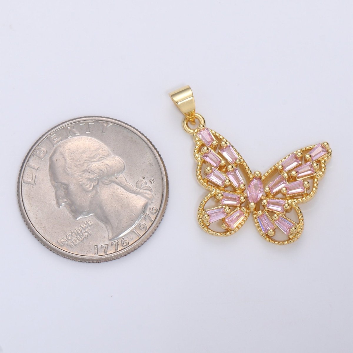 14k Gold Filled Micro Pave CZ Butterfly Pendant Charm, Micro Pave CZ Butterfly Pendant Charm, Gold Filled Pendant, Baguette CZ Pendant I-672 I-673 I-796
