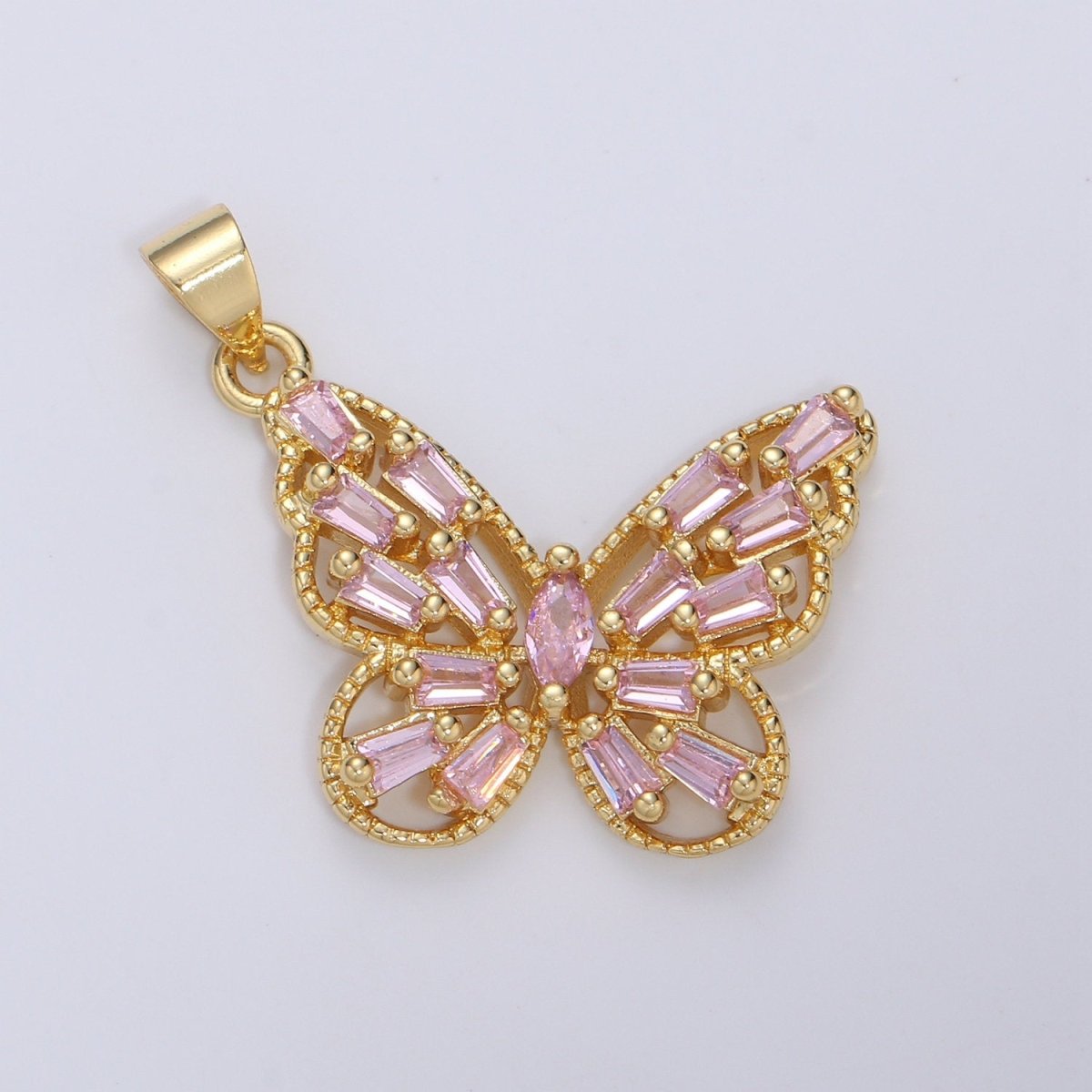14k Gold Filled Micro Pave CZ Butterfly Pendant Charm, Micro Pave CZ Butterfly Pendant Charm, Gold Filled Pendant, Baguette CZ Pendant I-672 I-673 I-796