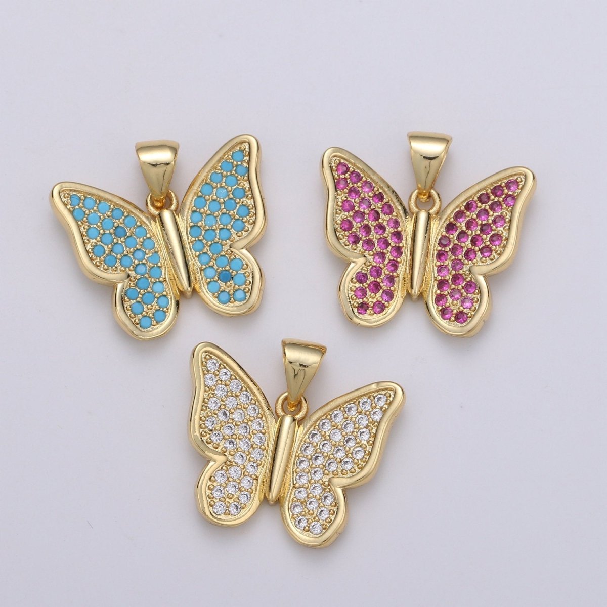14k Gold Filled Micro Pave CZ Butterfly Pendant Charm, Micro Pave CZ Butterfly Pendant Charm, Gold Filled Pendant, Cluster CZ Pendant J-064-J-065