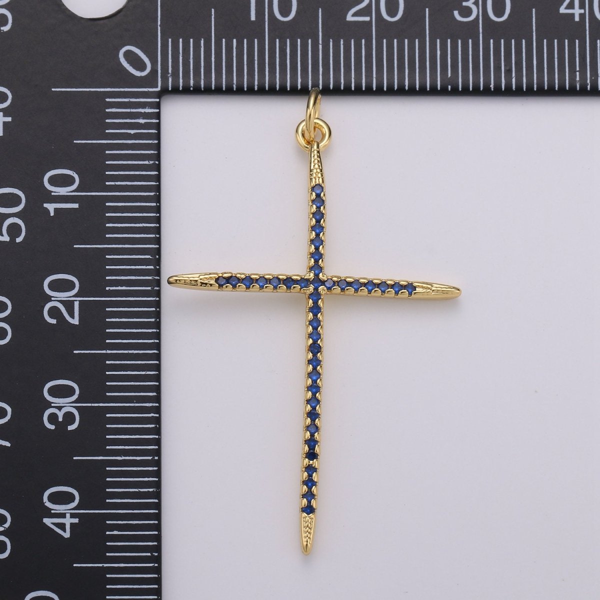 14K Gold Filled Micro Pave CZ Cross Charm for Religious Jewelry Statement Necklace Blue Micro Pave Charm D-353