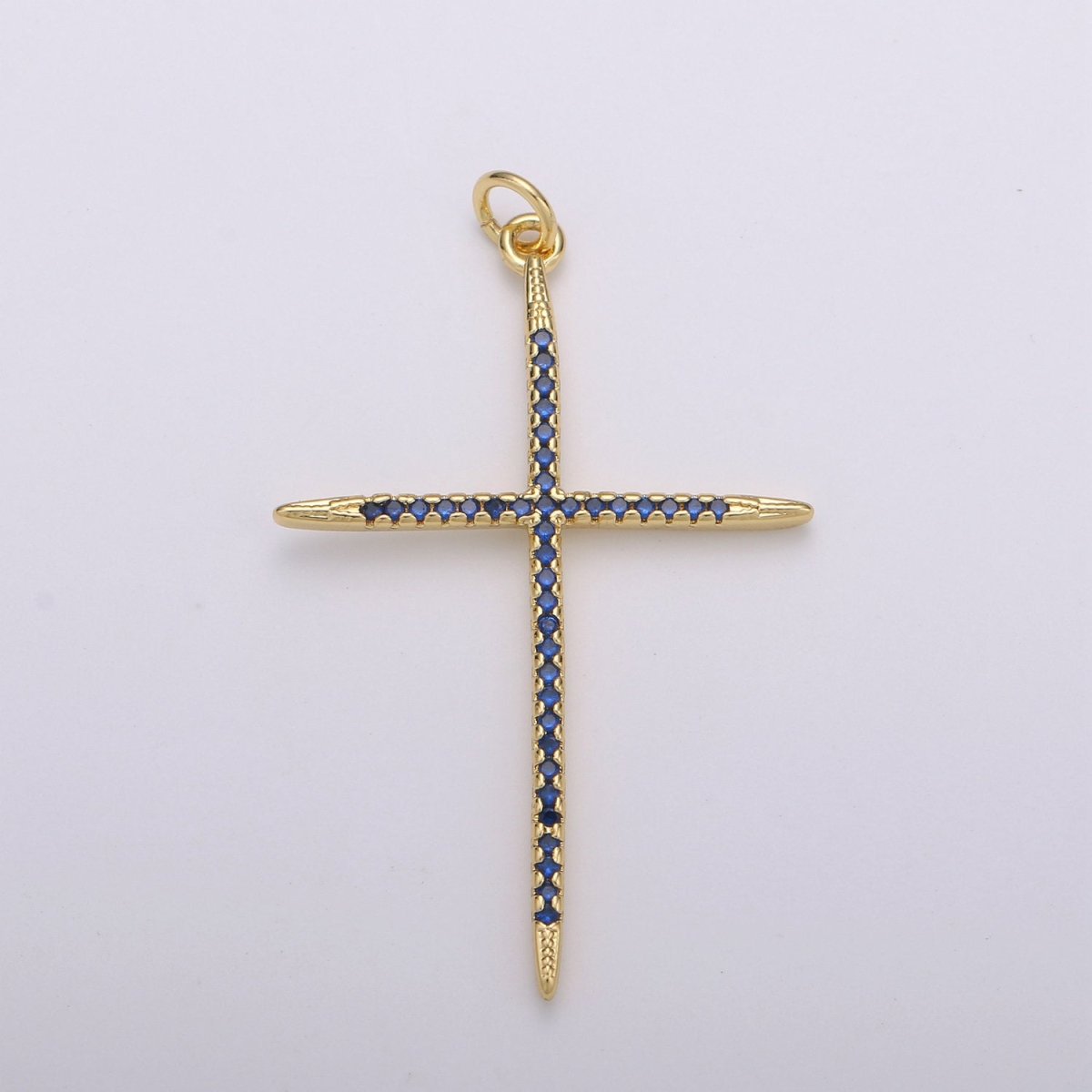 14K Gold Filled Micro Pave CZ Cross Charm for Religious Jewelry Statement Necklace Blue Micro Pave Charm D-353