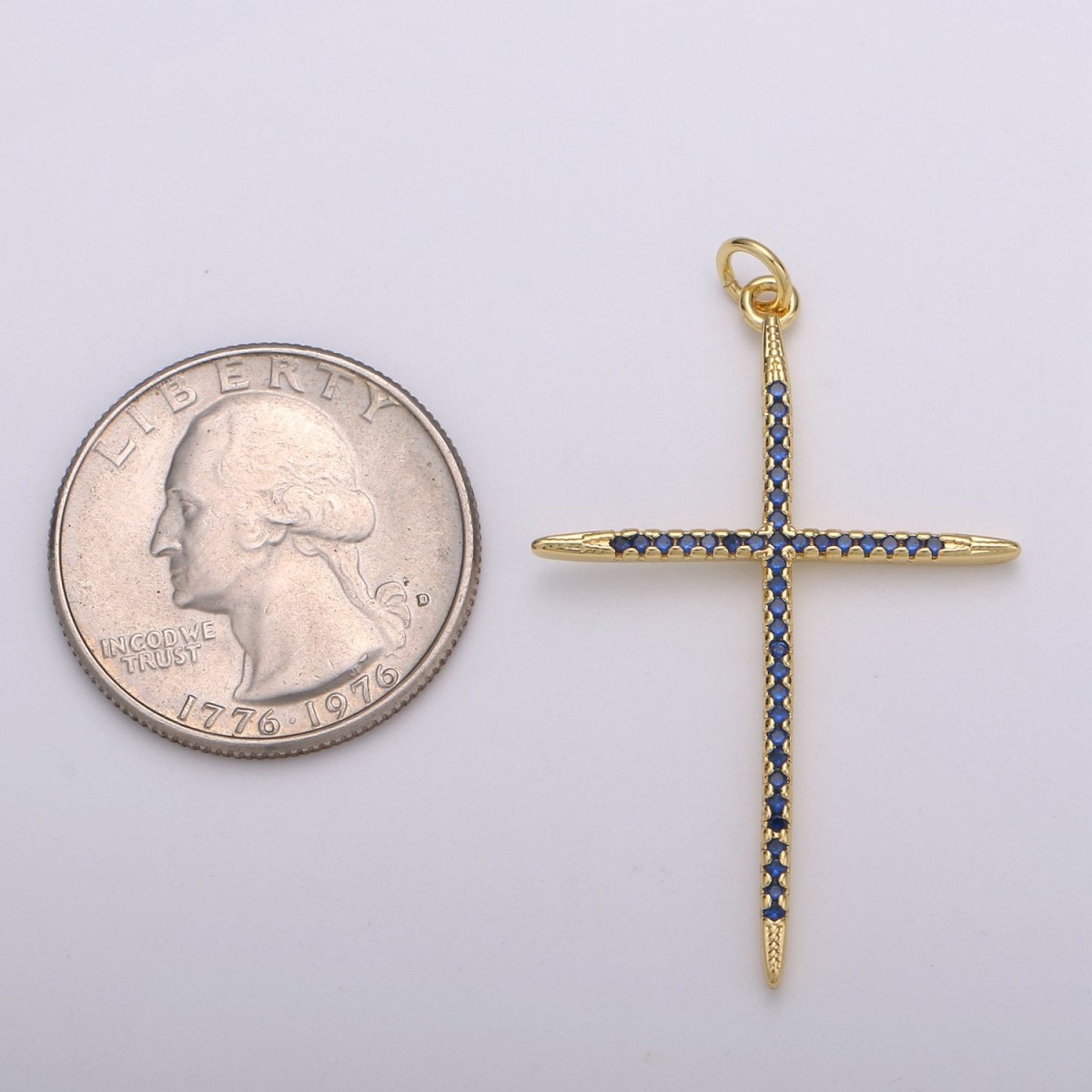 14K Gold Filled Micro Pave CZ Cross Charm for Religious Jewelry Statement Necklace Blue Micro Pave Charm D-353
