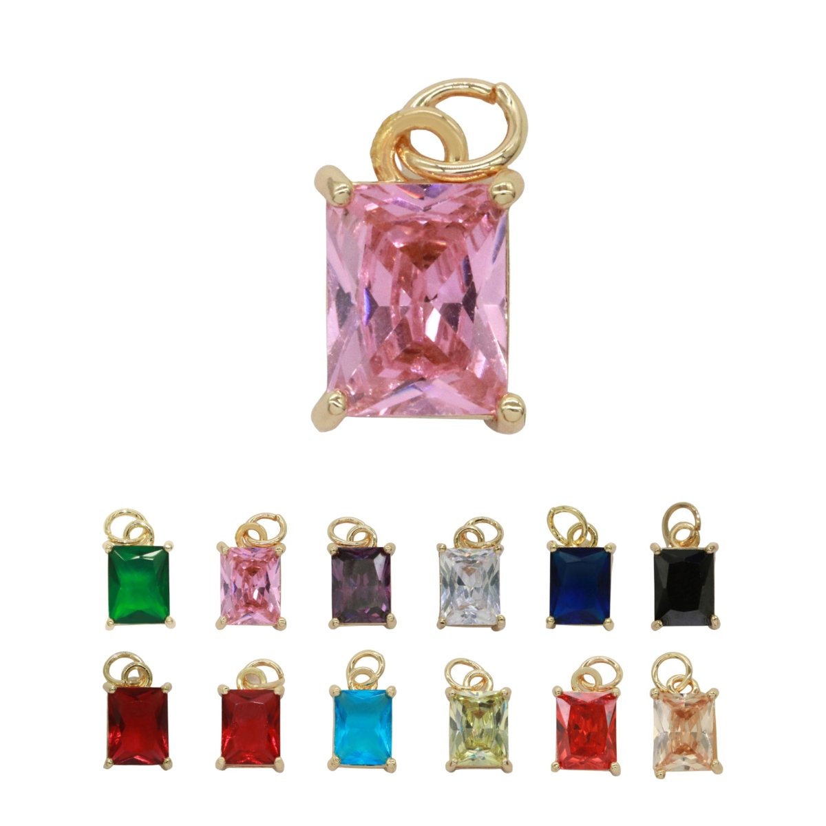 14k Gold Filled Micro Pave CZ Geometric Pendant Charm Emerald Cut Birthstone Add on charm E-881-E-891 C-369