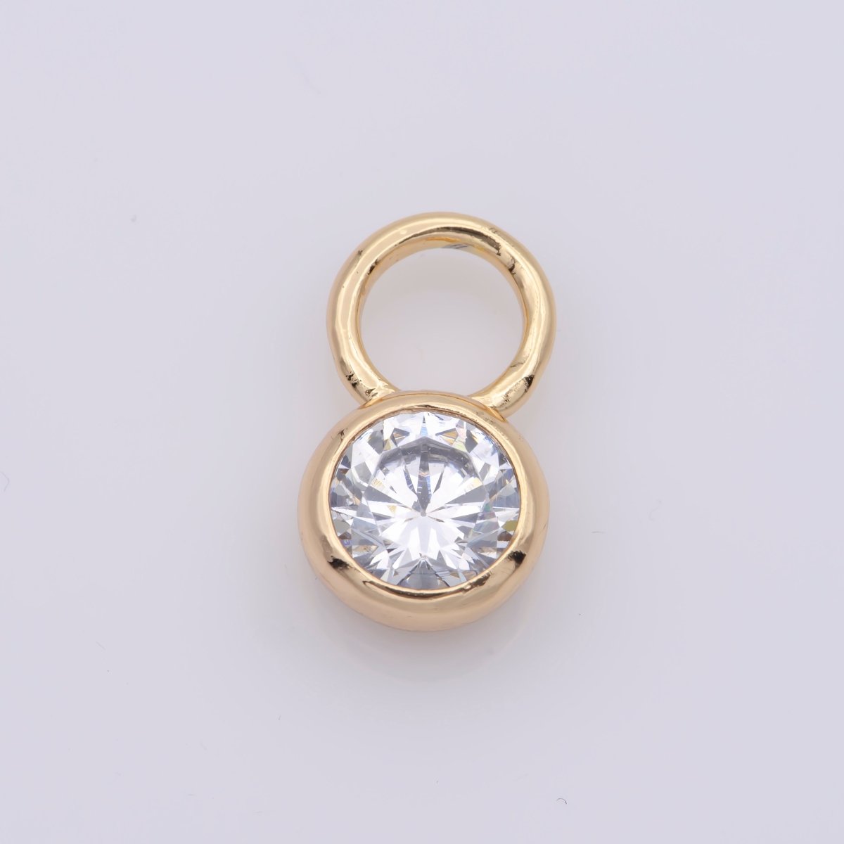 14k Gold Filled Micro Pave CZ Geometric Pendant Charm Mini Clear CZ Circle Bezel Cut Pendant Charm With Large Hole M482 - DLUXCA