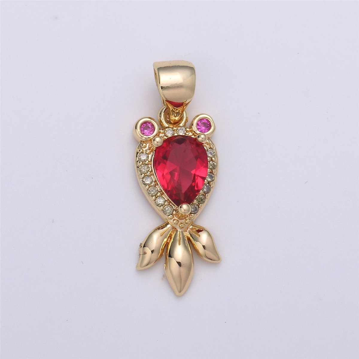 14k Gold Filled Micro Pave CZ Gold Fish Pendant Charm, Red CZ Pendant Charm, Gold Filled Fish Pendant, For DIY Jewelry I-625 - DLUXCA