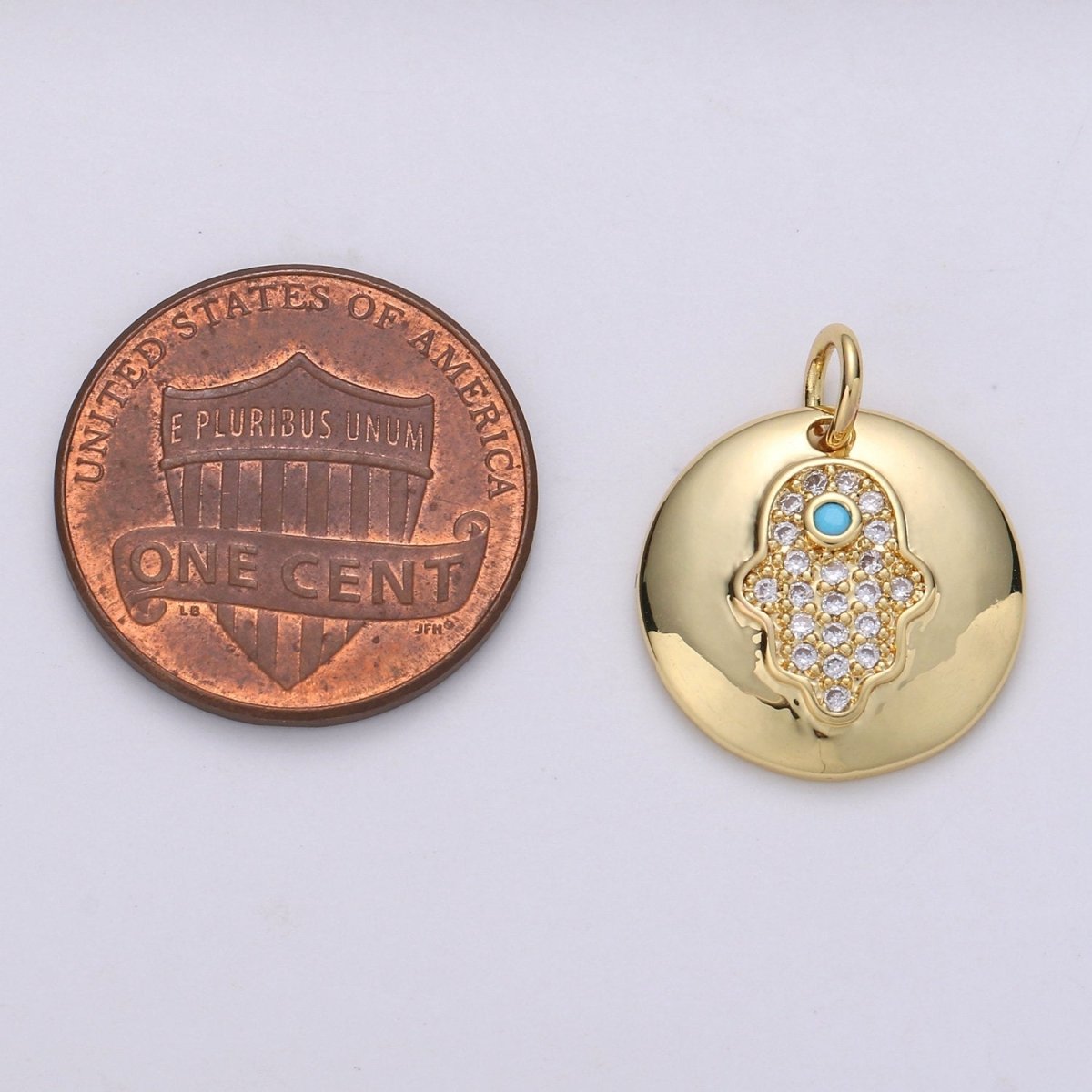 14k Gold Filled Micro Pave CZ Hamsa Pendant Charm, Universe Protective Micro Pave CZ Pendant Charm, Dainty Torquoise Jewelry D-678 - DLUXCA
