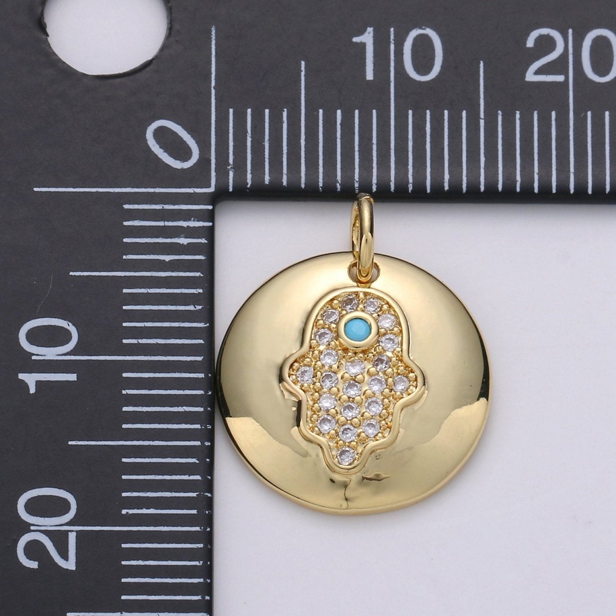 14k Gold Filled Micro Pave CZ Hamsa Pendant Charm, Universe Protective Micro Pave CZ Pendant Charm, Dainty Torquoise Jewelry D-678 - DLUXCA