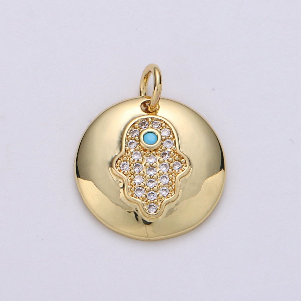 14k Gold Filled Micro Pave CZ Hamsa Pendant Charm, Universe Protective Micro Pave CZ Pendant Charm, Dainty Torquoise Jewelry D-678 - DLUXCA