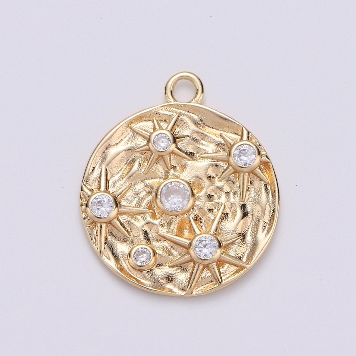 14k Gold Filled Micro Pave CZ Star in the Galaxy Charm, Pounded Pendant Charm, Rainbow Cubic Zirconia, Atlas Charm D-217 D-218