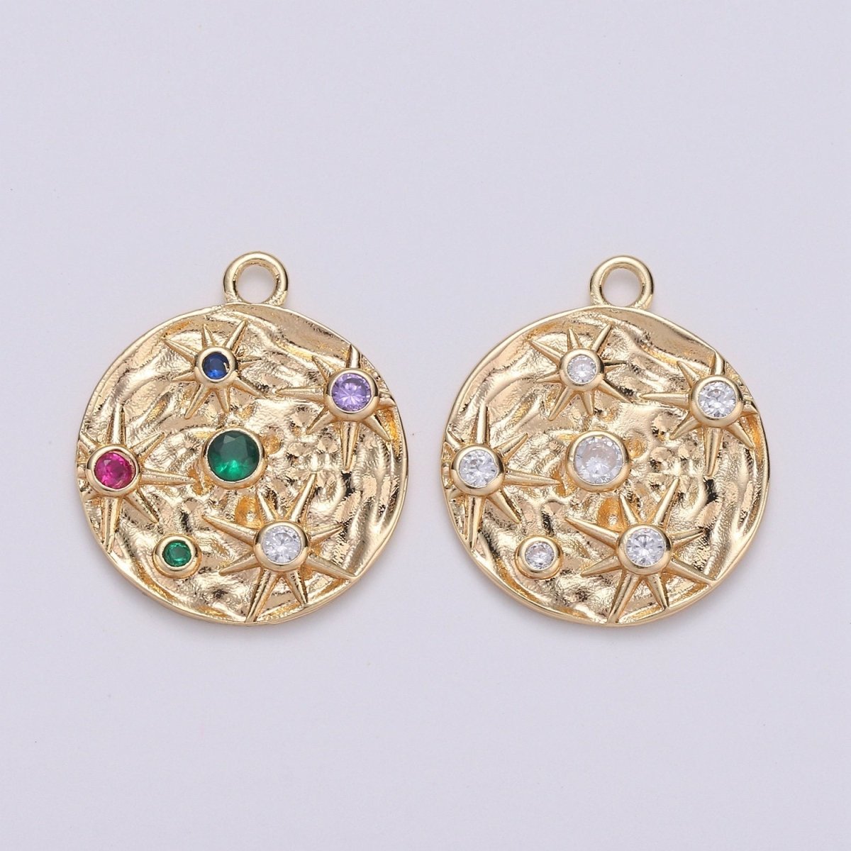 14k Gold Filled Micro Pave CZ Star in the Galaxy Charm, Pounded Pendant Charm, Rainbow Cubic Zirconia, Atlas Charm D-217 D-218