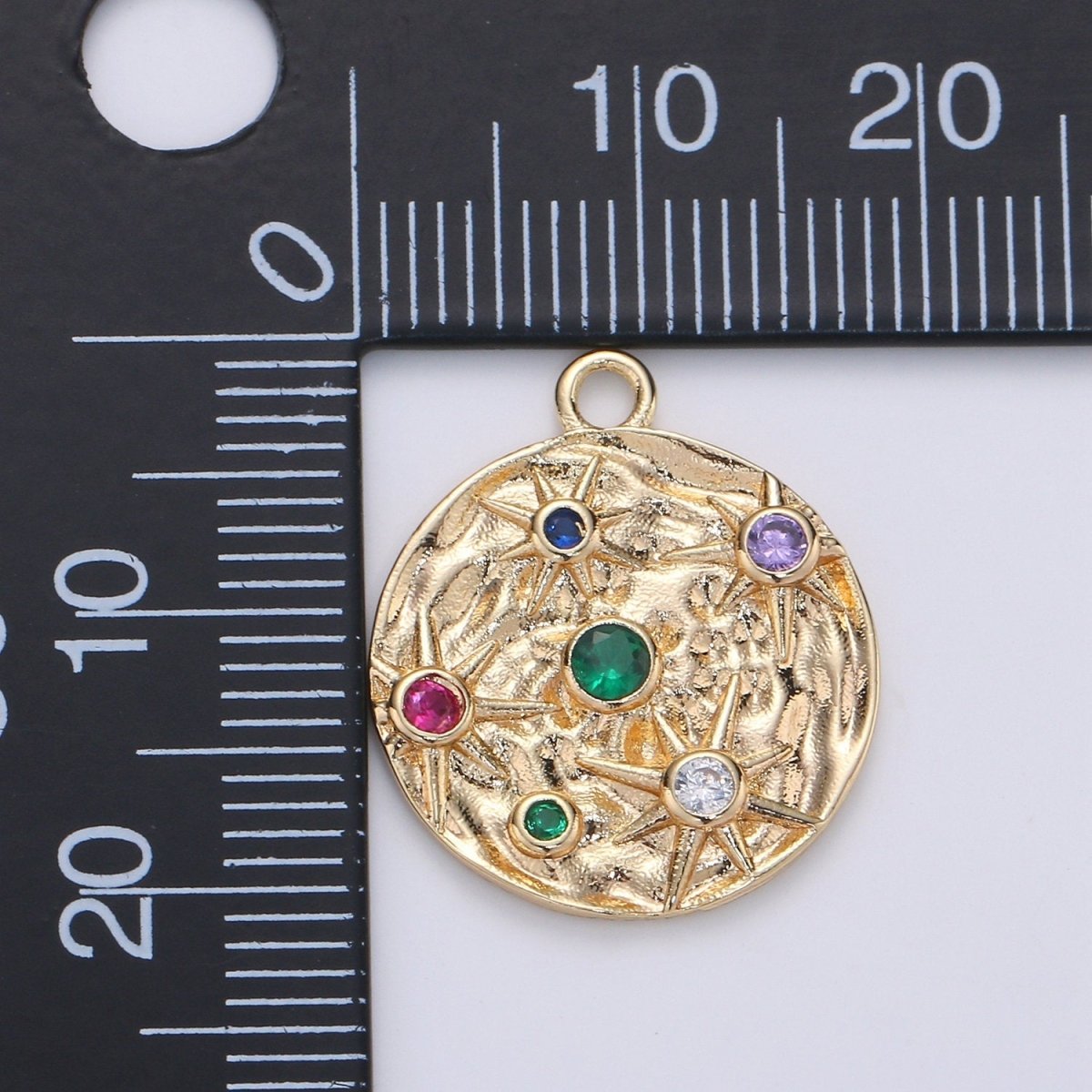 14k Gold Filled Micro Pave CZ Star in the Galaxy Charm, Pounded Pendant Charm, Rainbow Cubic Zirconia, Atlas Charm D-217 D-218