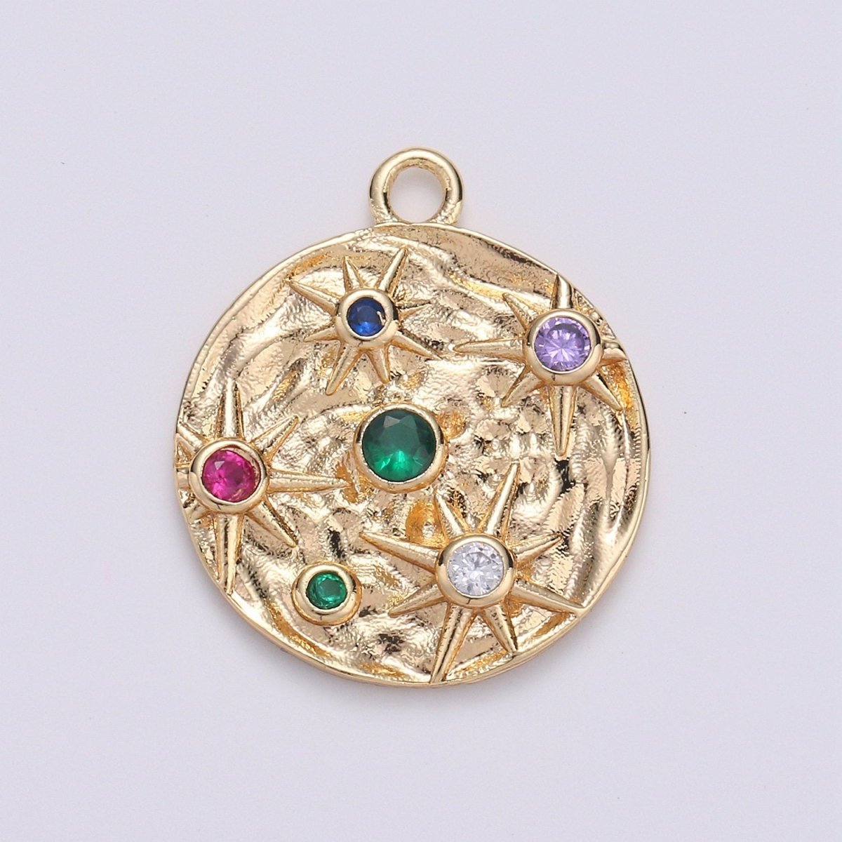14k Gold Filled Micro Pave CZ Star in the Galaxy Charm, Pounded Pendant Charm, Rainbow Cubic Zirconia, Atlas Charm D-217 D-218
