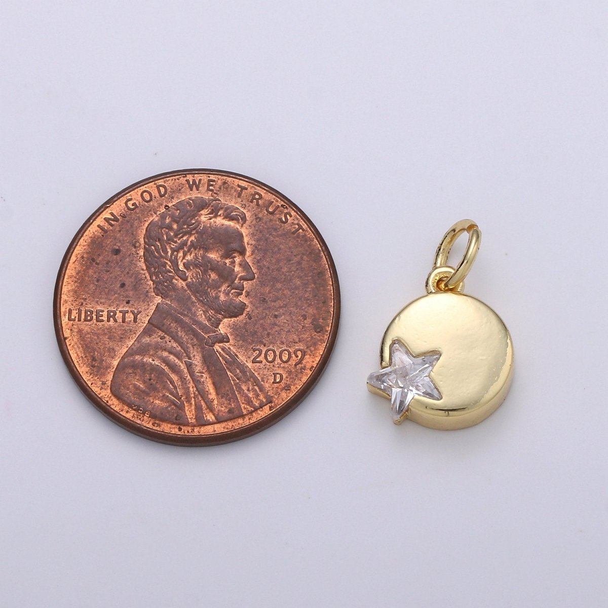 14K Gold Filled Micro Pave CZ Star in the Universe Charm, Dainty Star Pendant Charm, Gold Filled Round Pendant, Wristlet Charm D-221 D-222