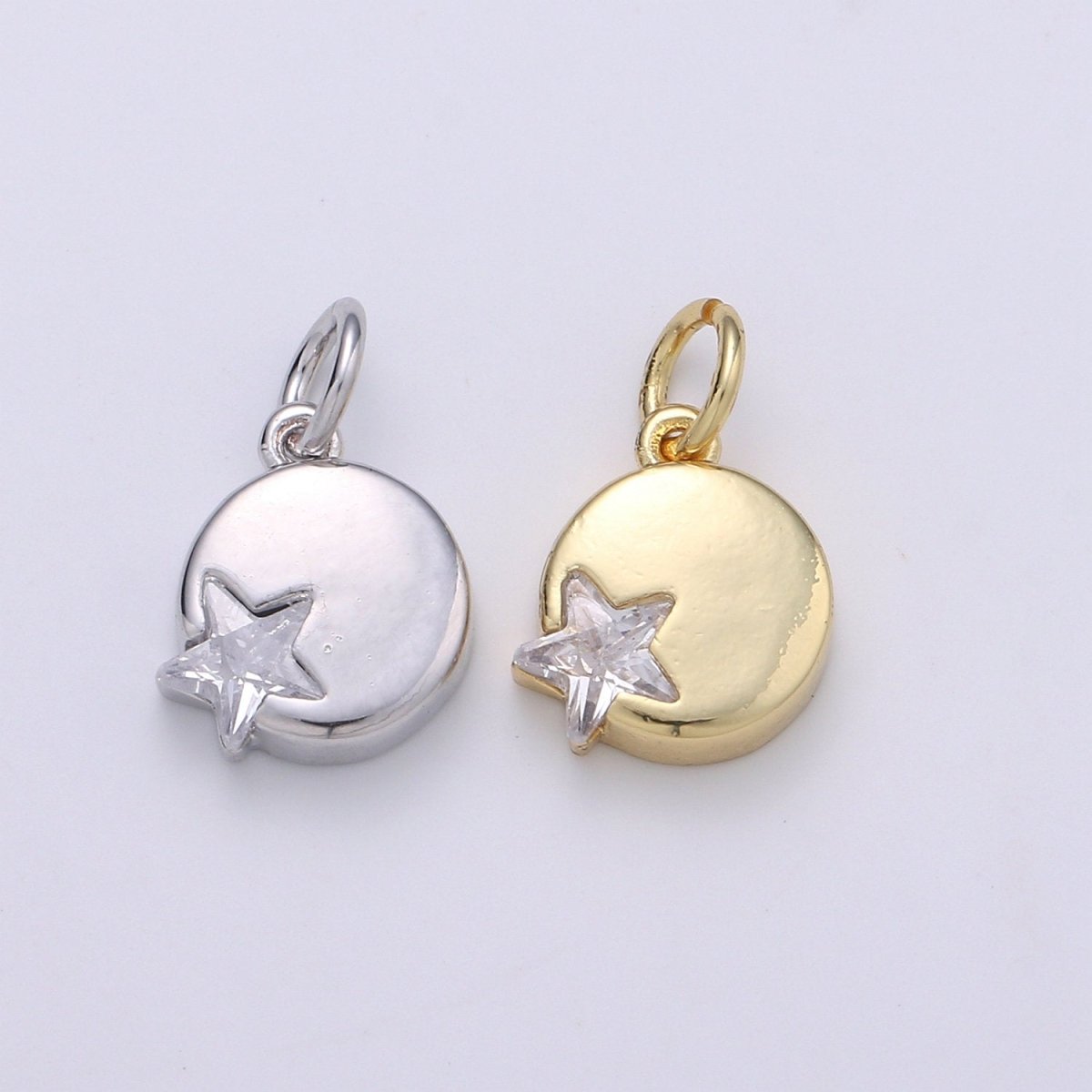 14K Gold Filled Micro Pave CZ Star in the Universe Charm, Dainty Star Pendant Charm, Gold Filled Round Pendant, Wristlet Charm D-221 D-222