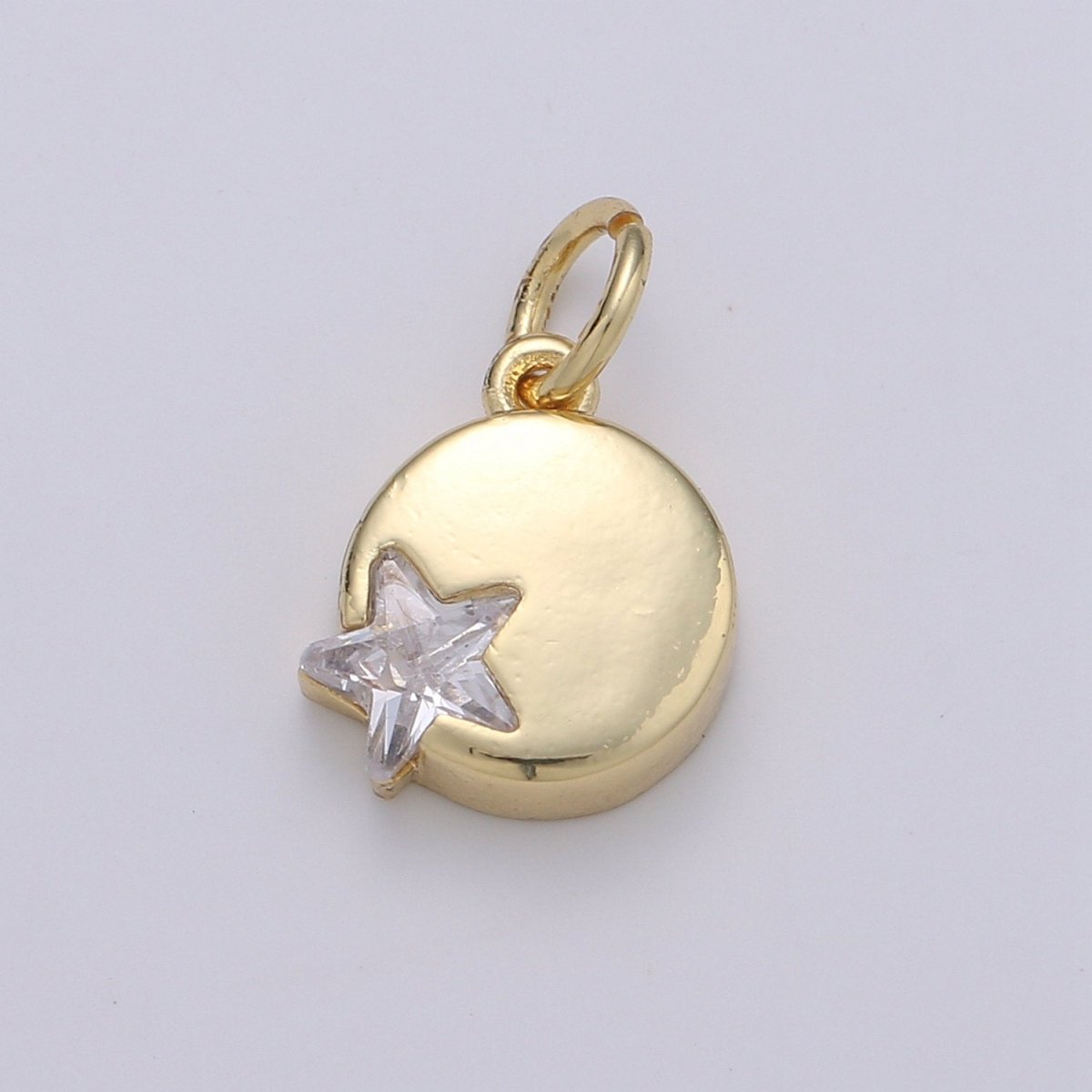 14K Gold Filled Micro Pave CZ Star in the Universe Charm, Dainty Star Pendant Charm, Gold Filled Round Pendant, Wristlet Charm D-221 D-222