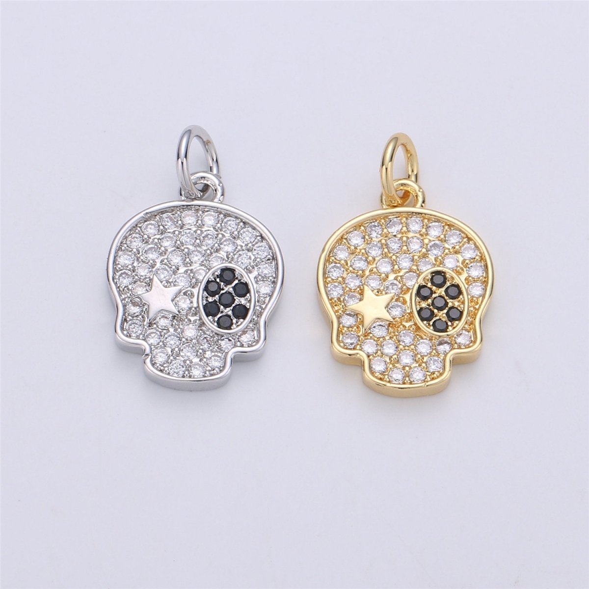 14K Gold Filled Micro Pave Dainty Skull Charm, Cute Rock Star Skull charm, Cubic skull jewelry for Necklace Earring Bracelet Component, C-897
