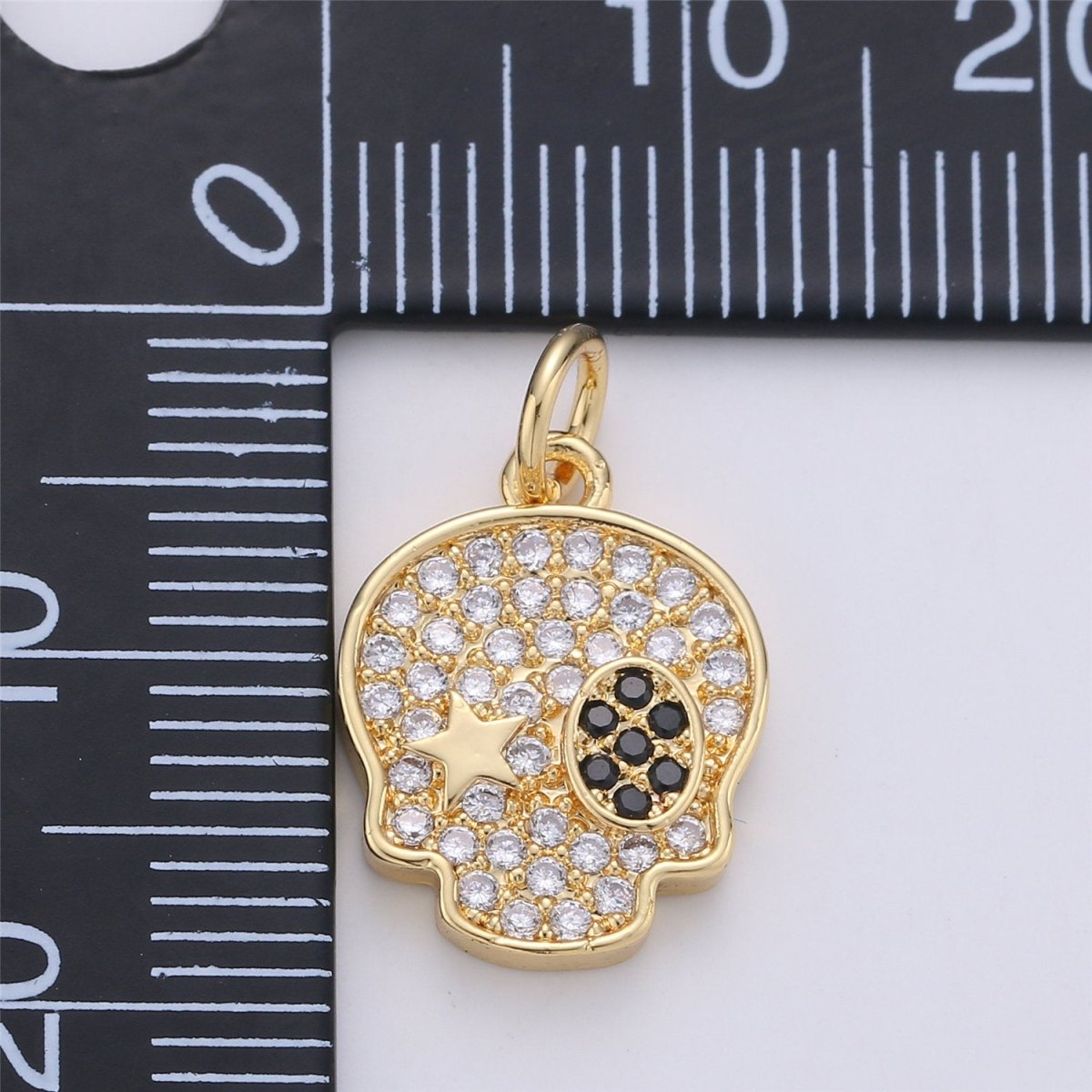 14K Gold Filled Micro Pave Dainty Skull Charm, Cute Rock Star Skull charm, Cubic skull jewelry for Necklace Earring Bracelet Component, C-897