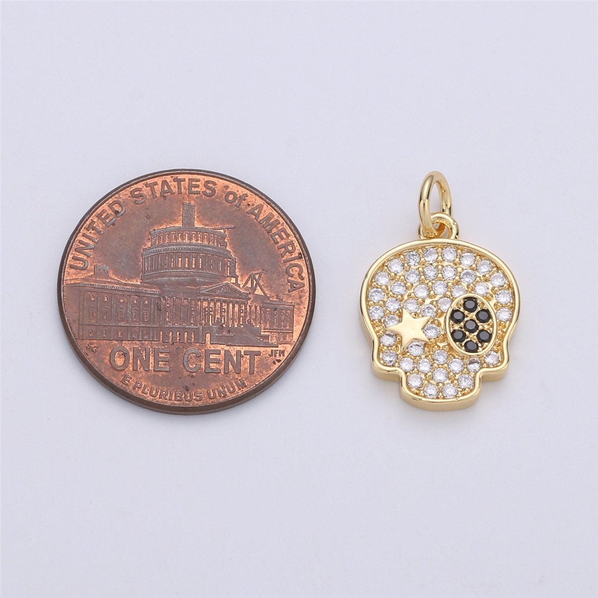 14K Gold Filled Micro Pave Dainty Skull Charm, Cute Rock Star Skull charm, Cubic skull jewelry for Necklace Earring Bracelet Component, C-897