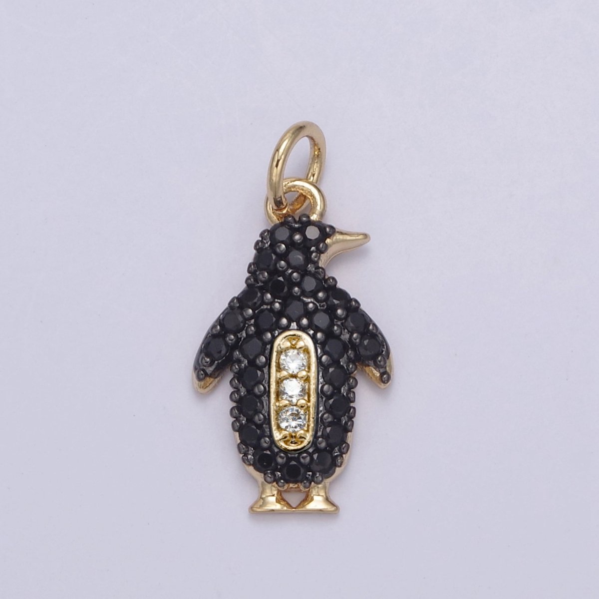 14k Gold Filled Micro Pave Penguin Charm in Gold & Black for Animal Lover | N-766