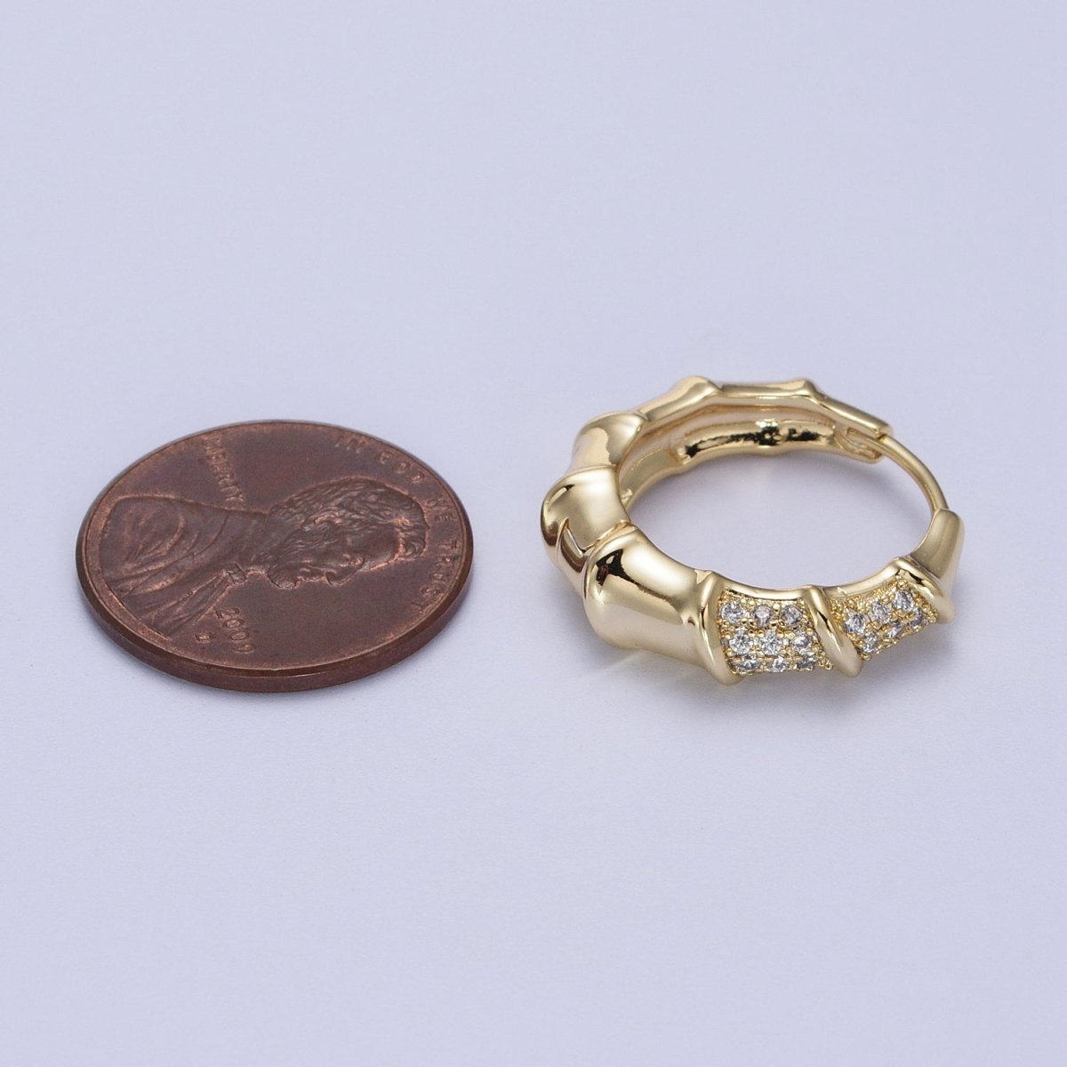 14K Gold Filled Micro Paved Bamboo Huggie Hoop Earrings | V-019 - DLUXCA