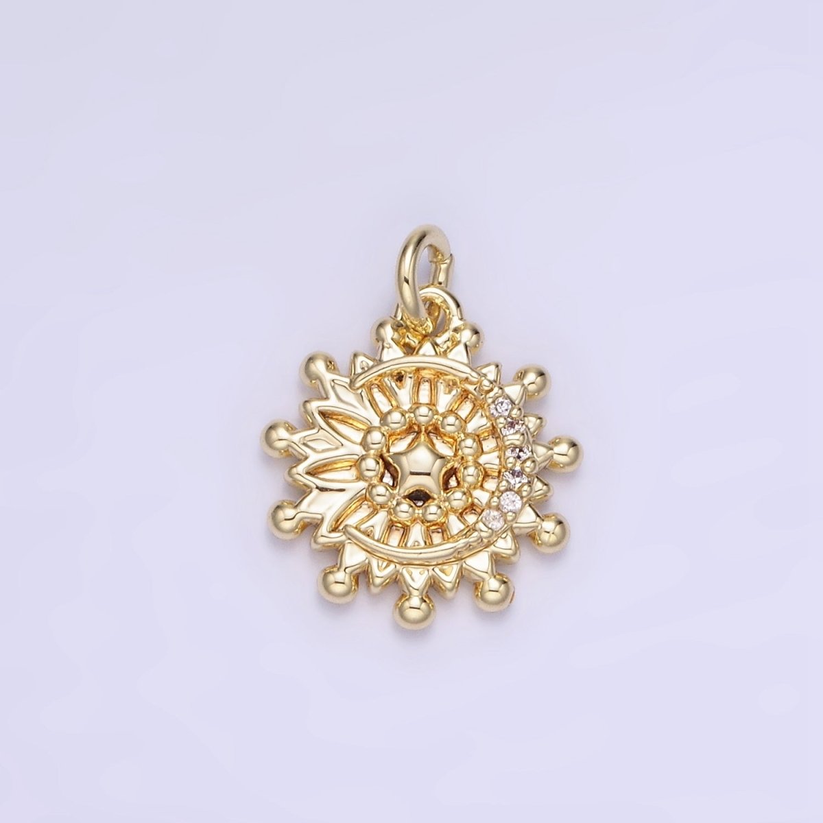 14K Gold Filled Micro Paved Celestial Crescent Moon Star Sun Charm | AG736 - DLUXCA