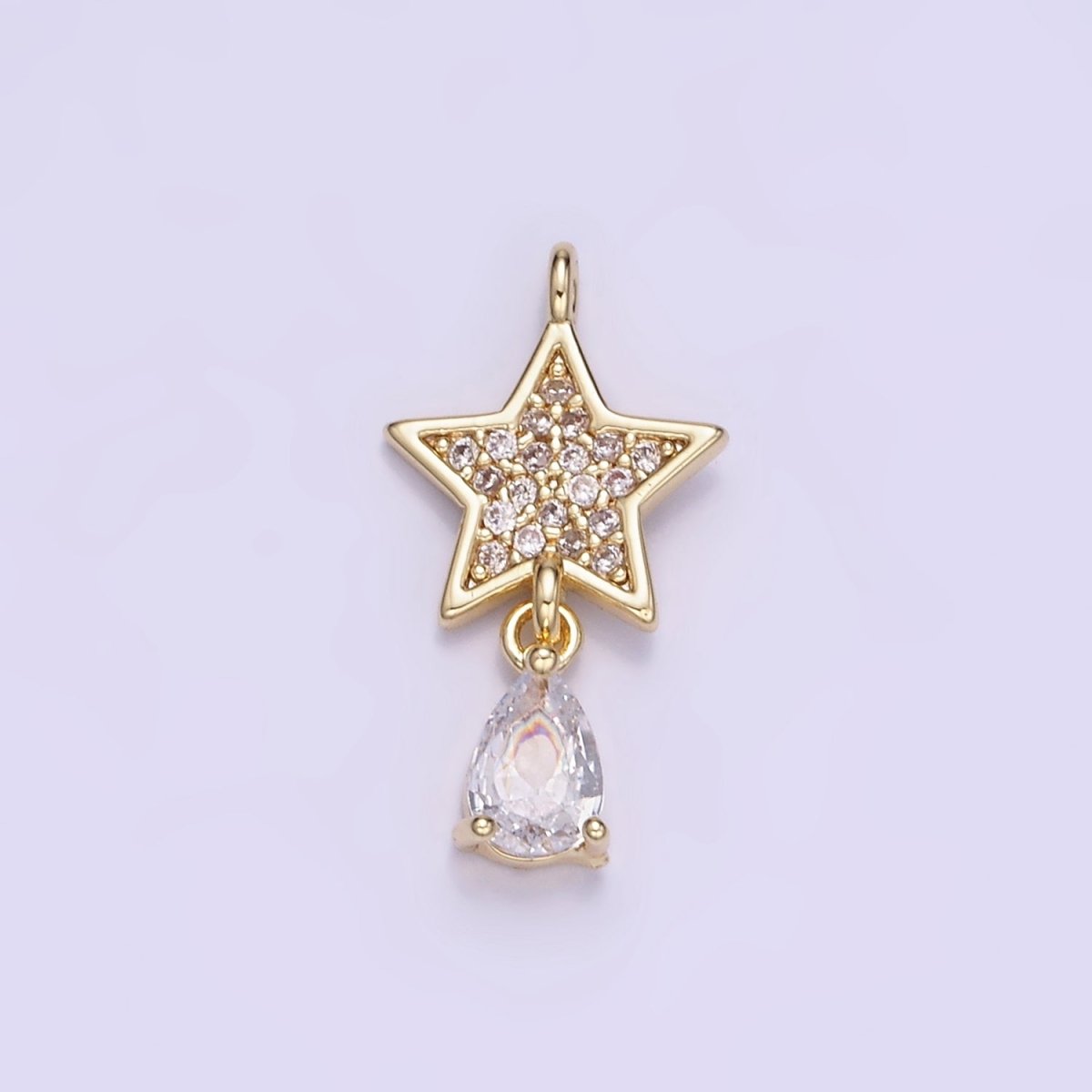 14K Gold Filled Micro Paved Celestial Star Teardrop CZ Charm | W531 - DLUXCA