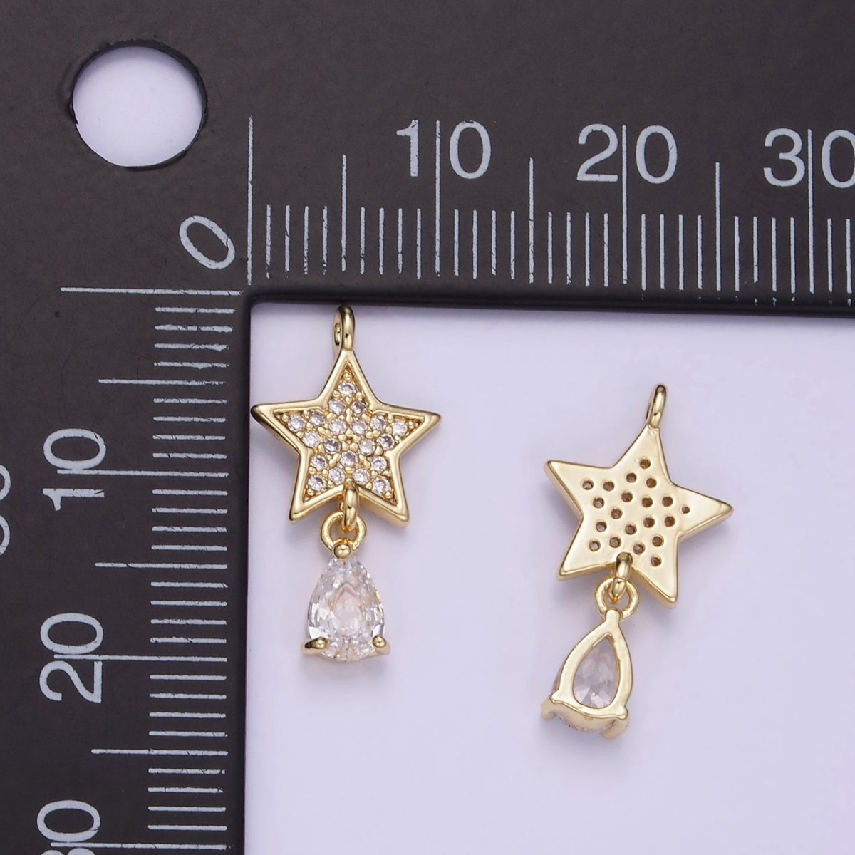 14K Gold Filled Micro Paved Celestial Star Teardrop CZ Charm | W531 - DLUXCA