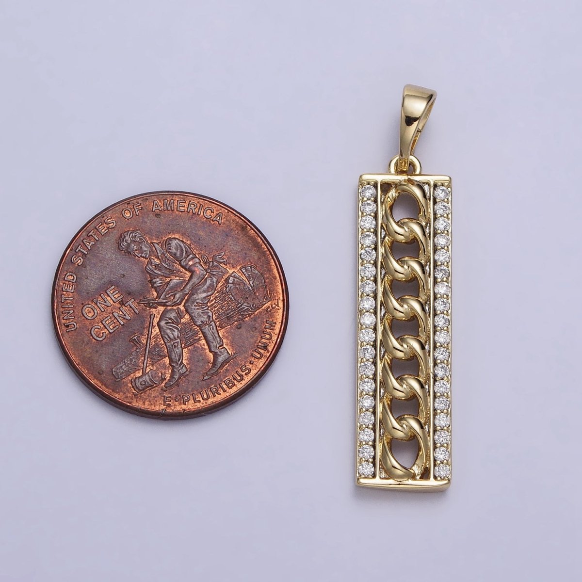 14K Gold Filled Micro Paved Curb 34mm Bar Tag Rectangular Pendant | AA036 - DLUXCA