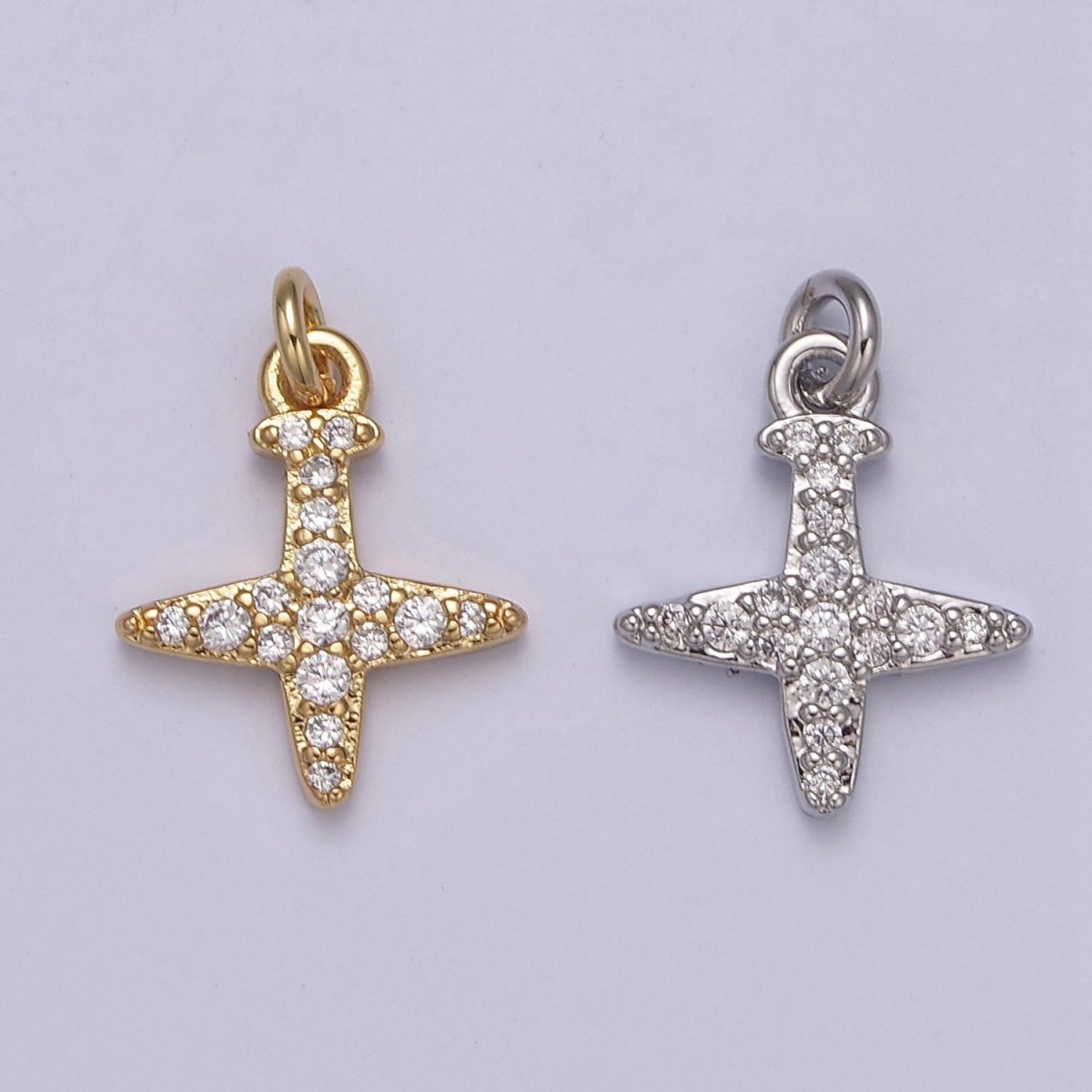 14K Gold Filled Micro Paved CZ Airplane Travel Charm in Gold & Silver | C145 C158