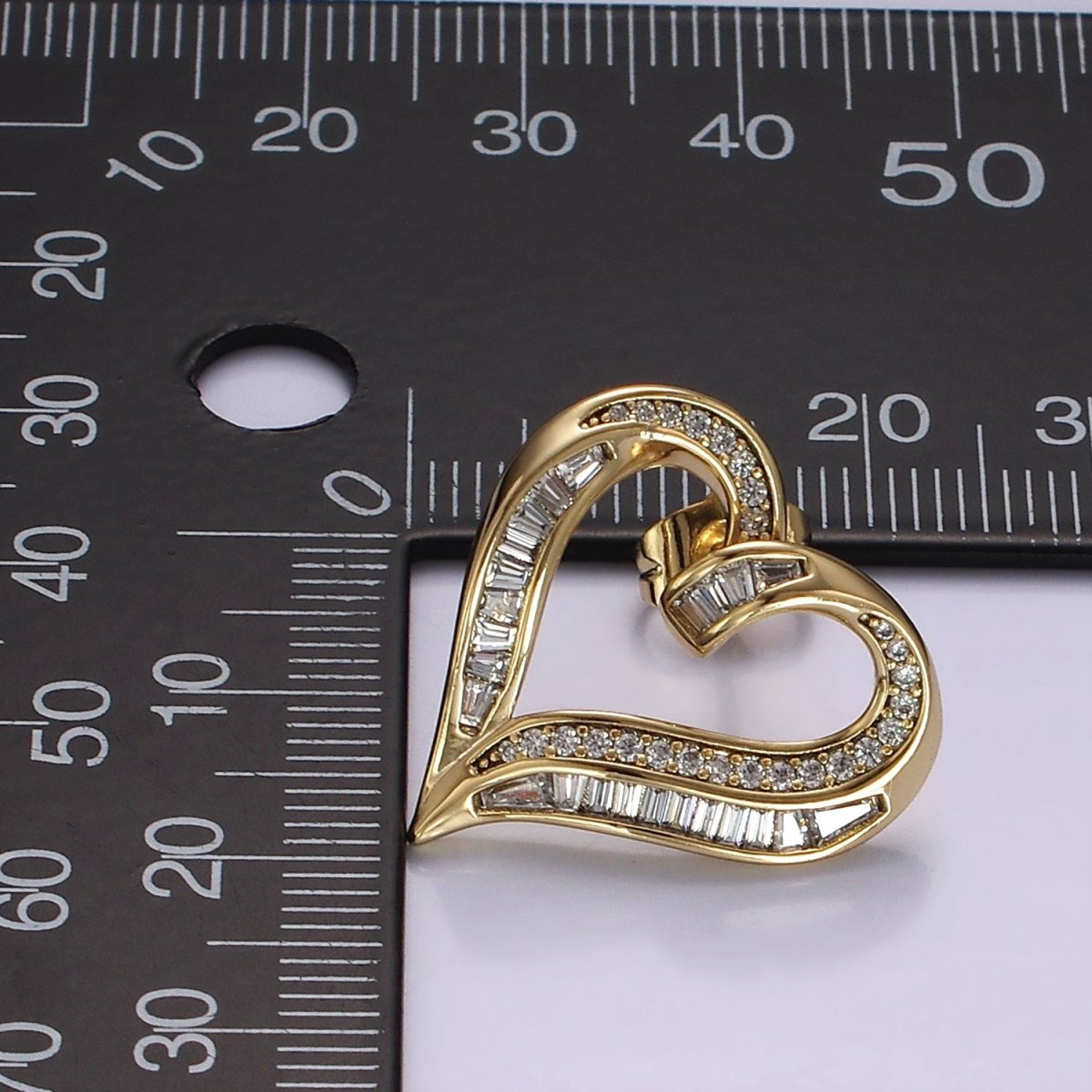 14K Gold Filled Micro Paved CZ Baguette Lined Open Heart Stud Earrings | AE400 - DLUXCA