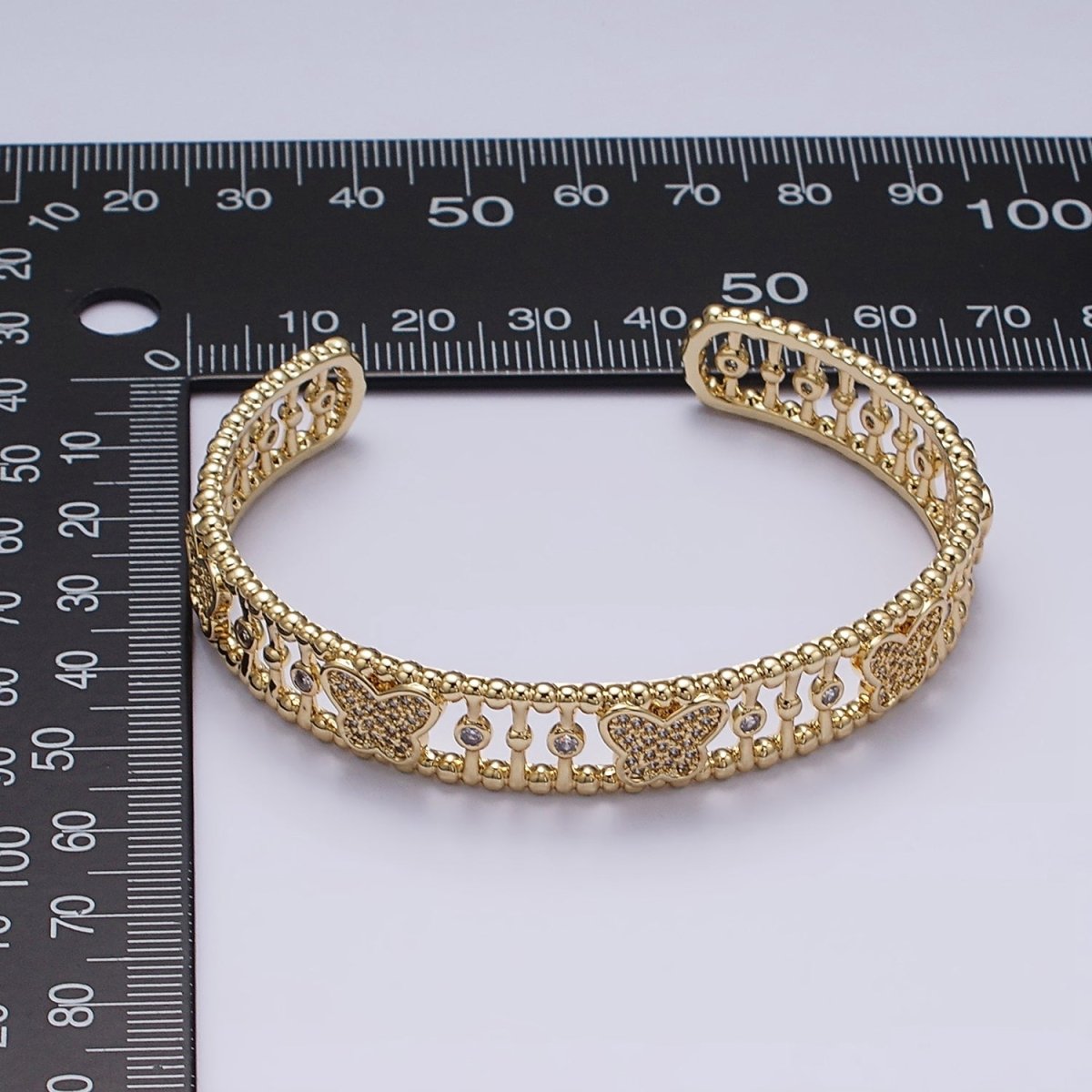 14K Gold Filled Micro Paved CZ Butterfly Triple Band Beaded Bubble Cuff Bracelet in Gold & Silver | WA-1935 WA-1936 Clearance Pricing