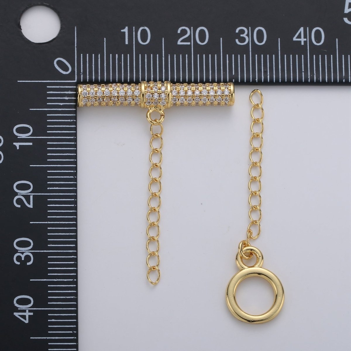 14K Gold Filled Micro Paved CZ Clear Toggle Clasps Jewelry Closure Supply Findings | K561 - DLUXCA