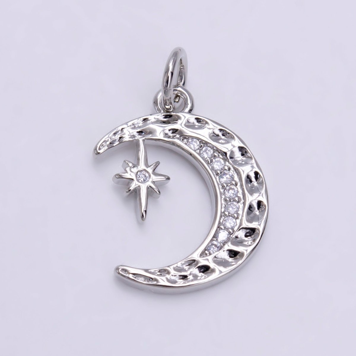 14K Gold Filled Micro Paved CZ Dented Celestial Crescent Moon Star Charm in Gold & Silver | AG491 AG492